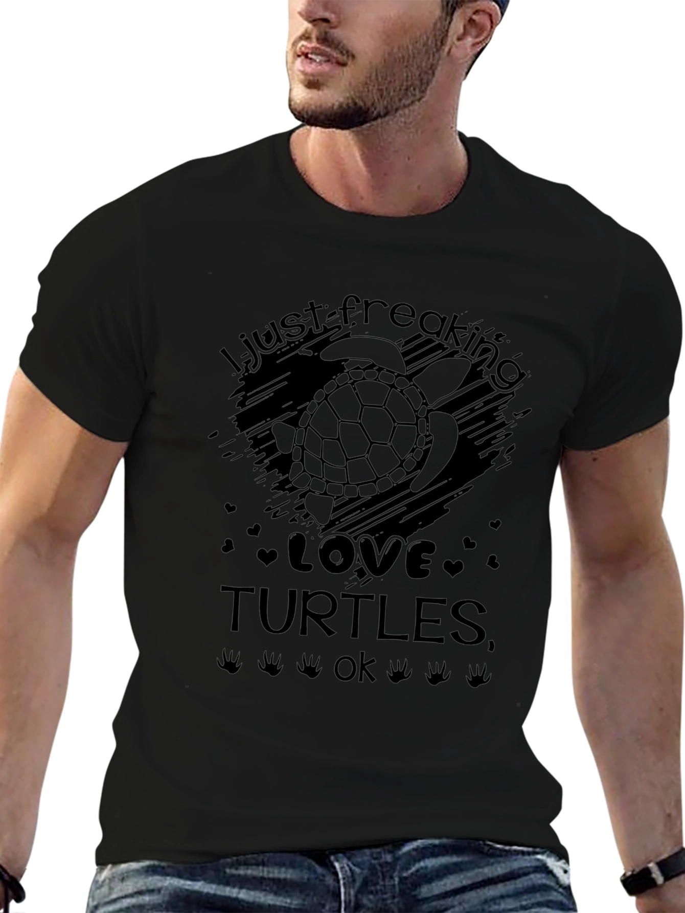 Black I Just Freaking Love Turtles Black Graphic T-Shirt view 6