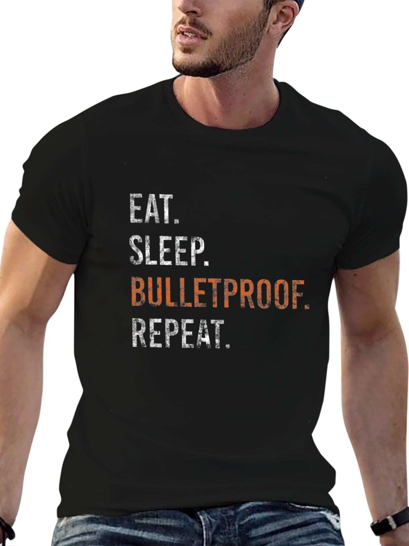 Black Eat Sleep Bulletproof Repeat Graphic Tee - Black view 6