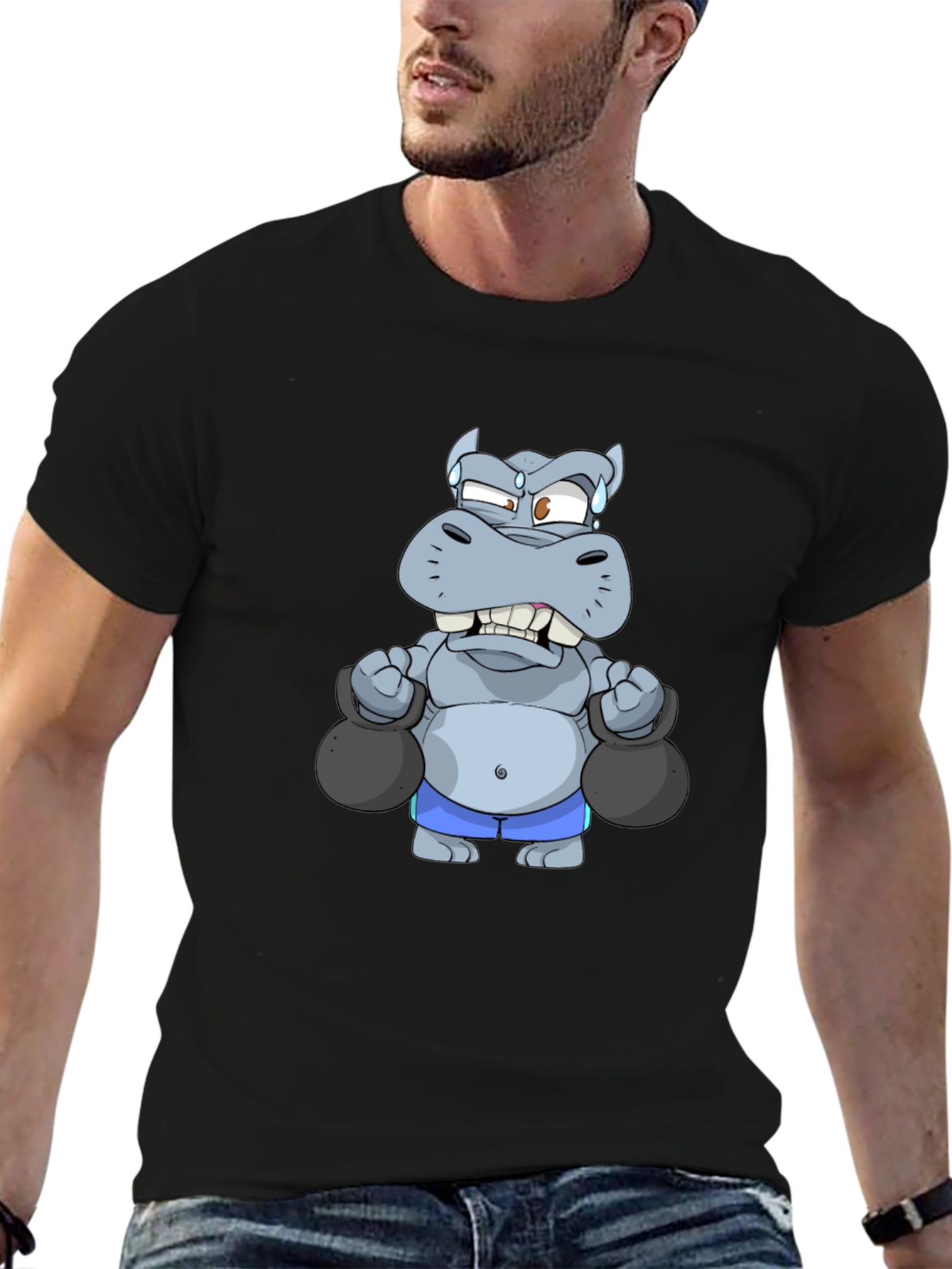 Black Weightlifting Hippo Graphic Tee - Black T-Shirt view 6