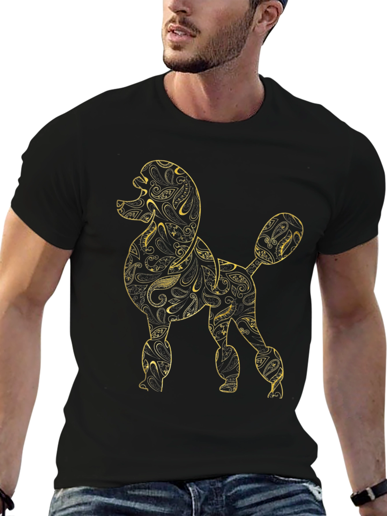 Black Poodle Paisley T-Shirt - Unique Graphic Tee view 6