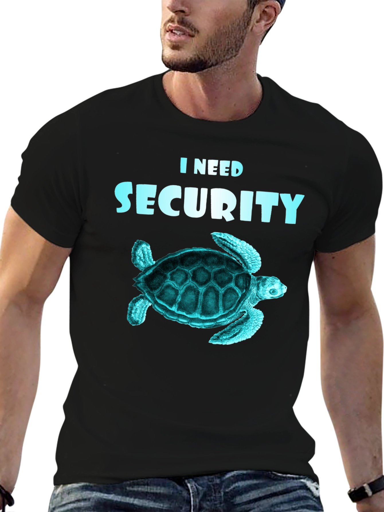 Black I Need Security Turtle T-Shirt view 6