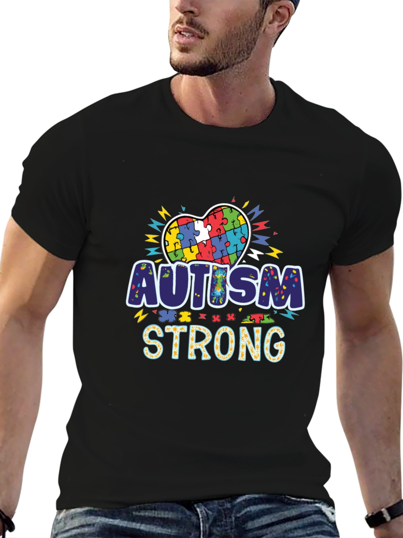 Autism Strong Puzzle Heart Black T-Shirt - 6