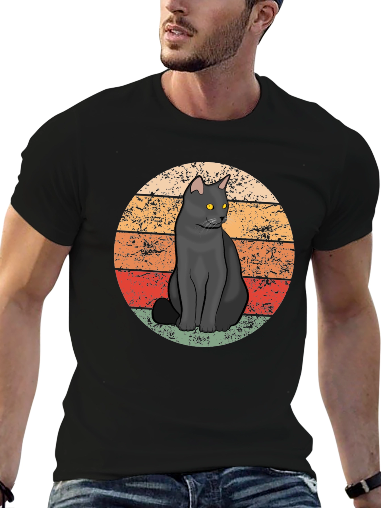 Black Retro Black Cat T-Shirt - Vintage Style Graphic Tee view 6