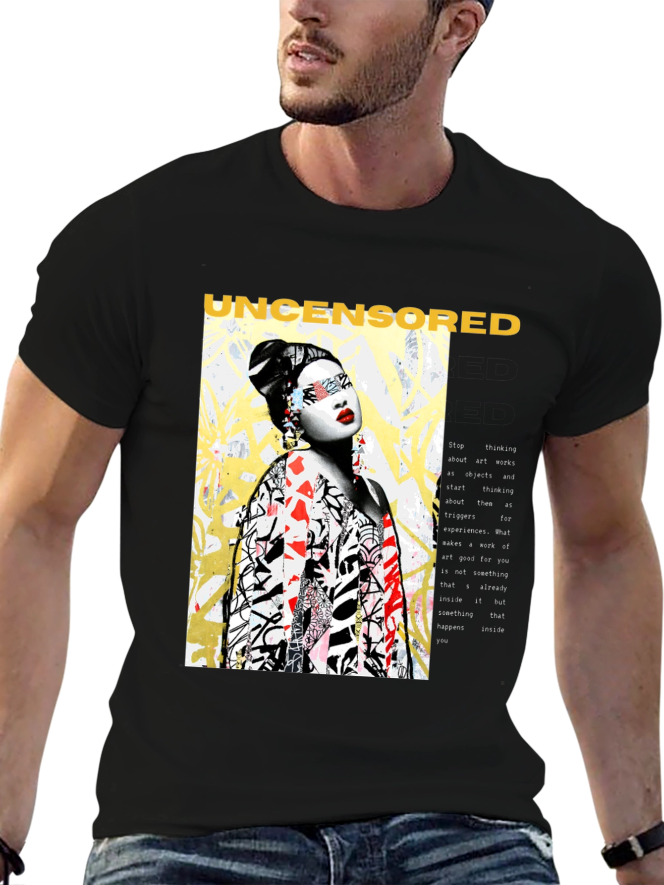 Black Uncensored Art Tee - Edgy Graphic Print T-Shirt view 6