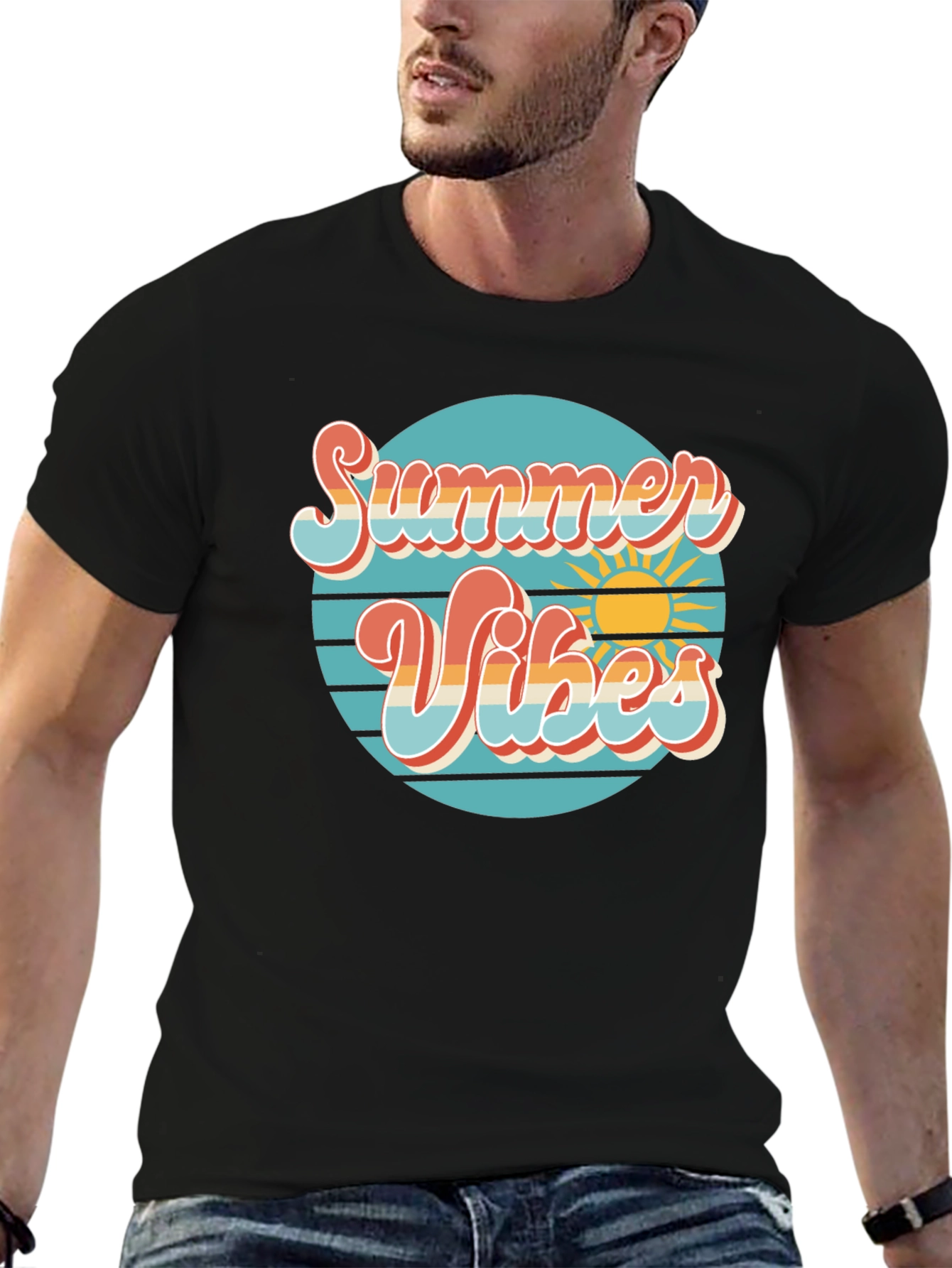 Black Summer Vibes Retro T-Shirt - Graphic Tee view 6