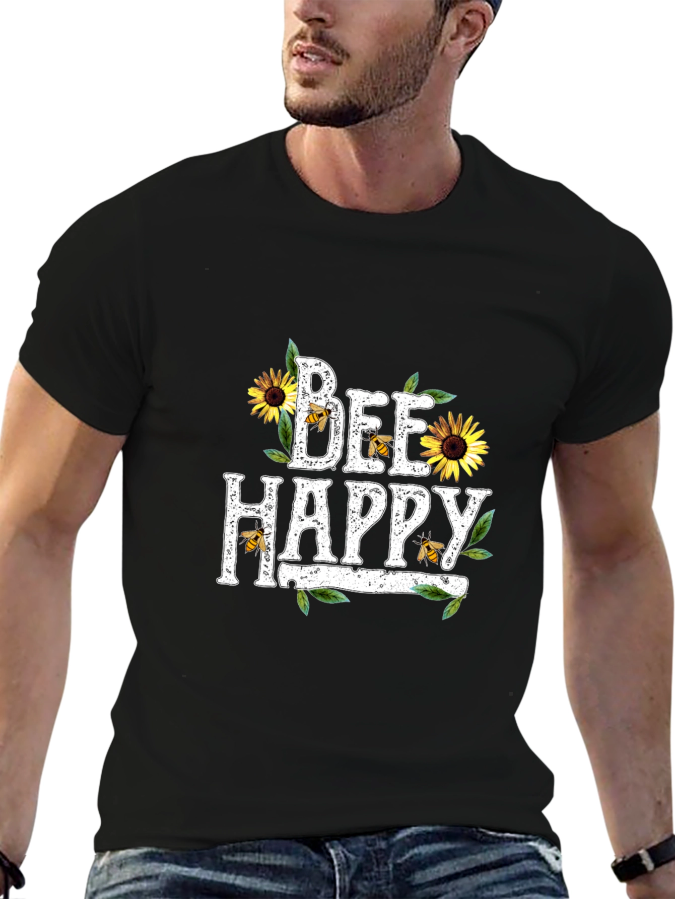 Black Bee Happy Sunflower Graphic T-Shirt view 6