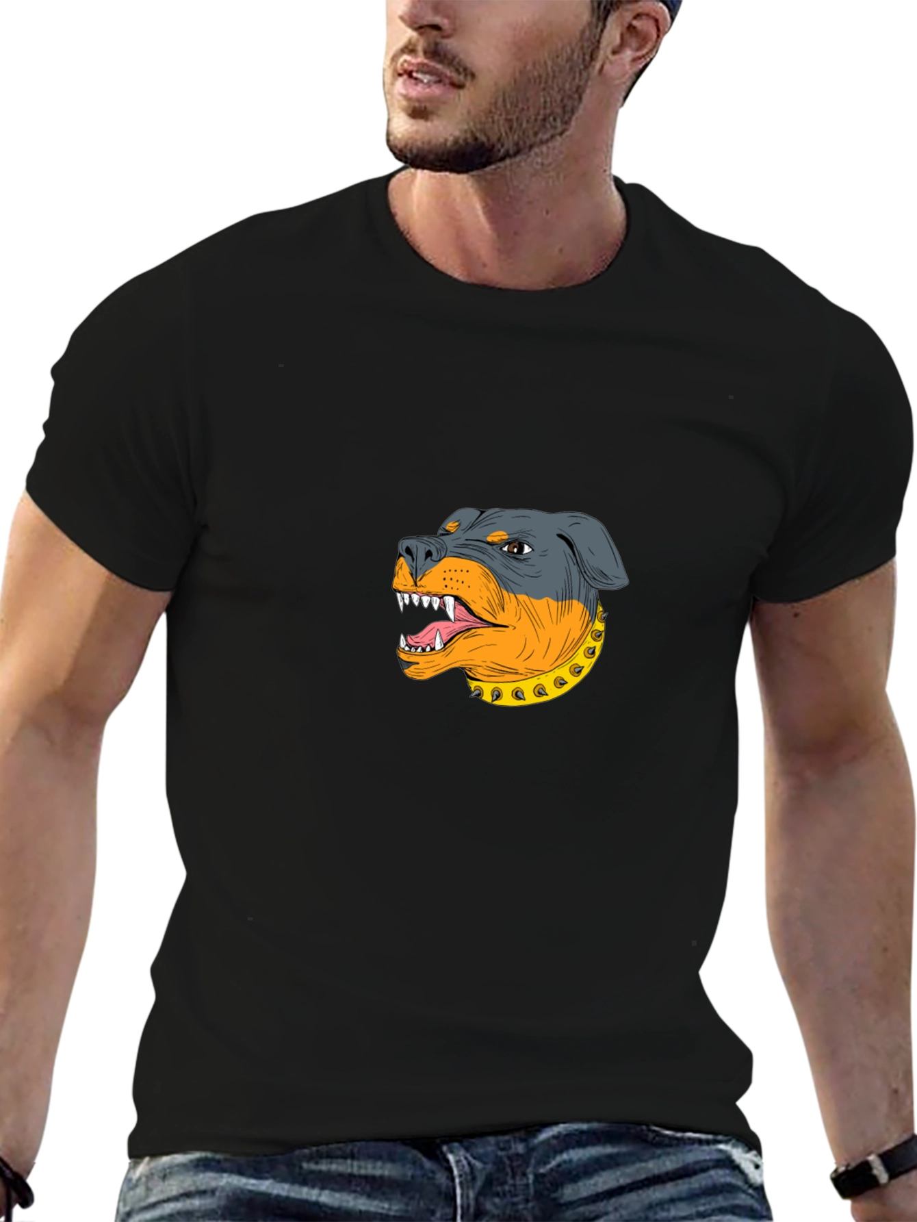 Black Rottweiler Graphic Print Black T-Shirt view 6