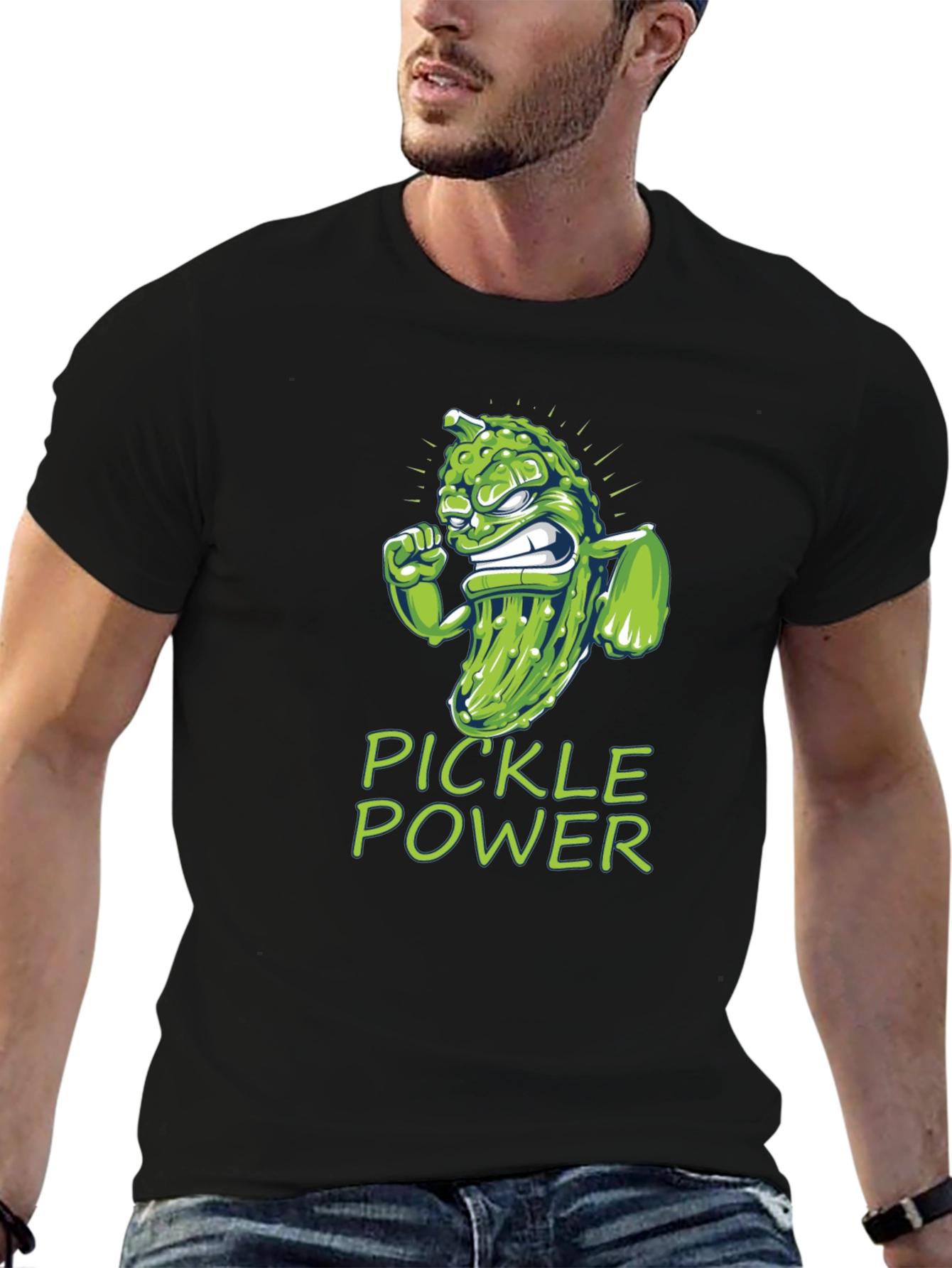 Black Pickle Power Graphic Tee -  Funny Foodie Shirt view 6