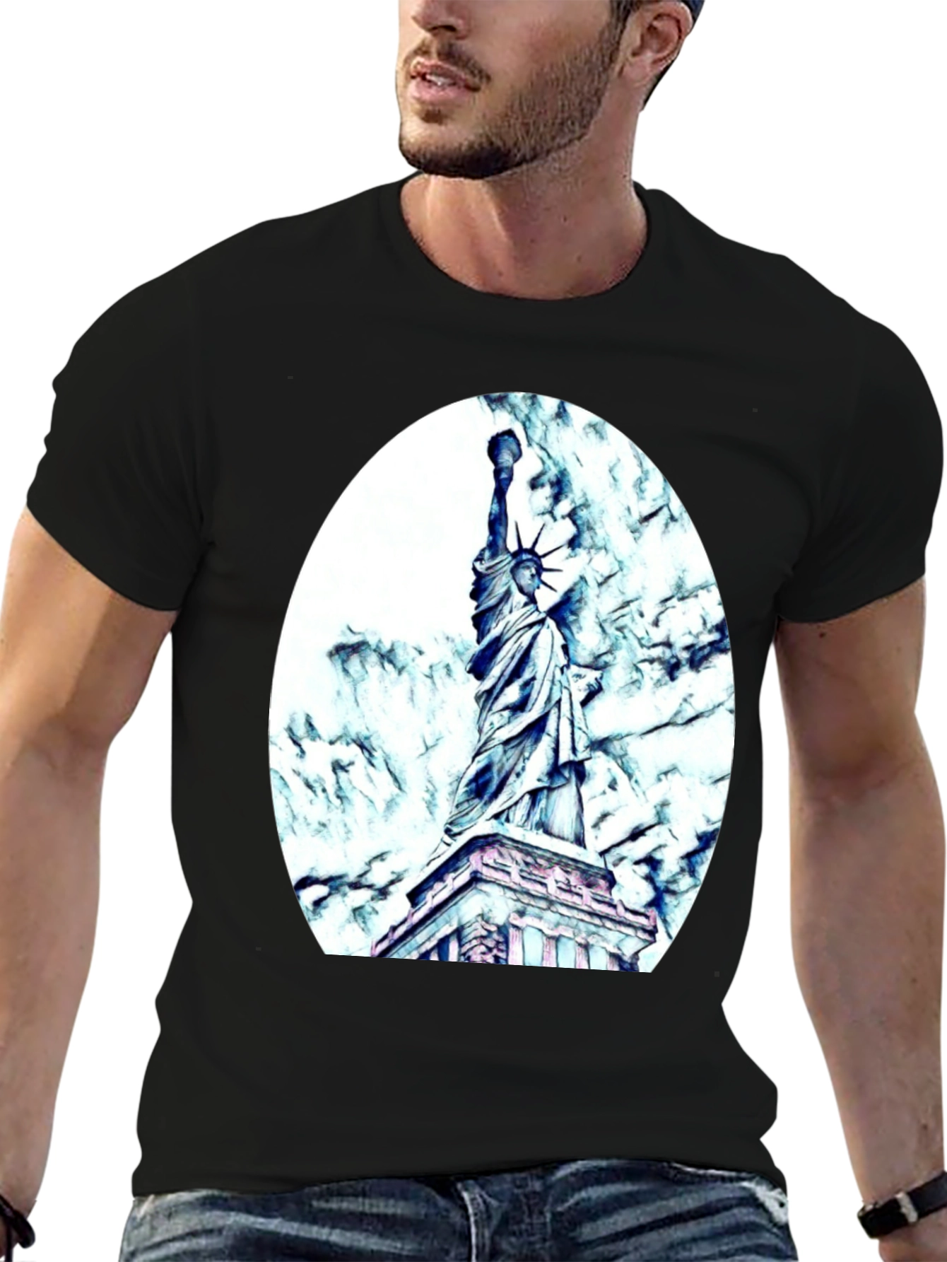 Black Statue of Liberty Graphic Tee - Black Cotton Blend view 6