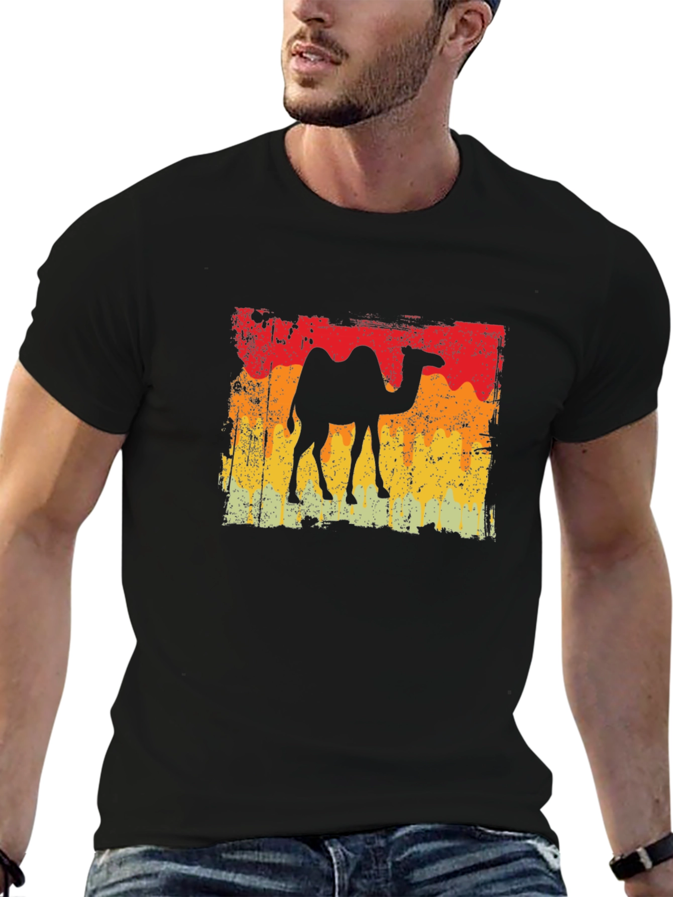 Black Retro Camel T-Shirt - Vintage Desert Vibes view 6