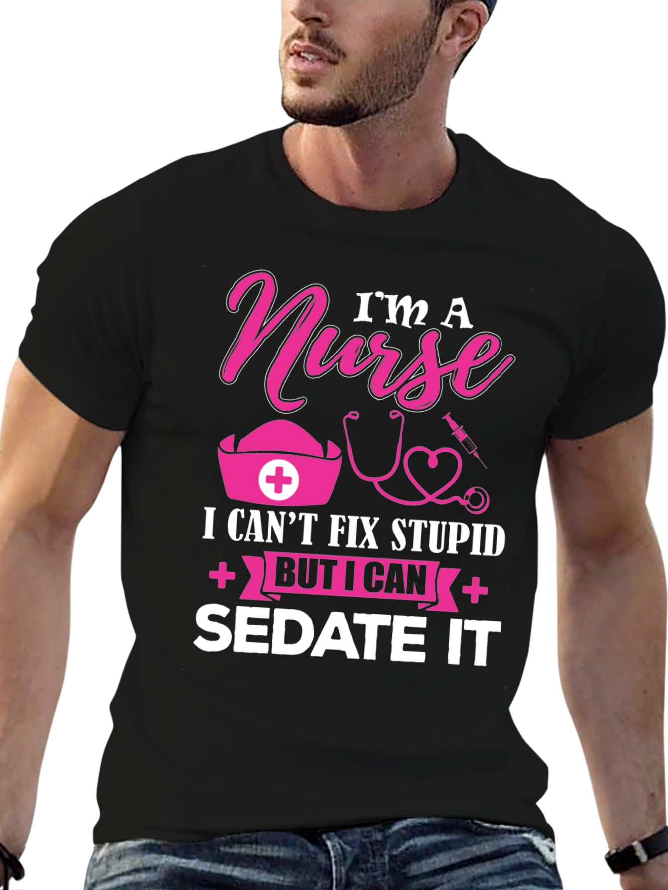 Black I'm A Nurse Funny T-Shirt view 6