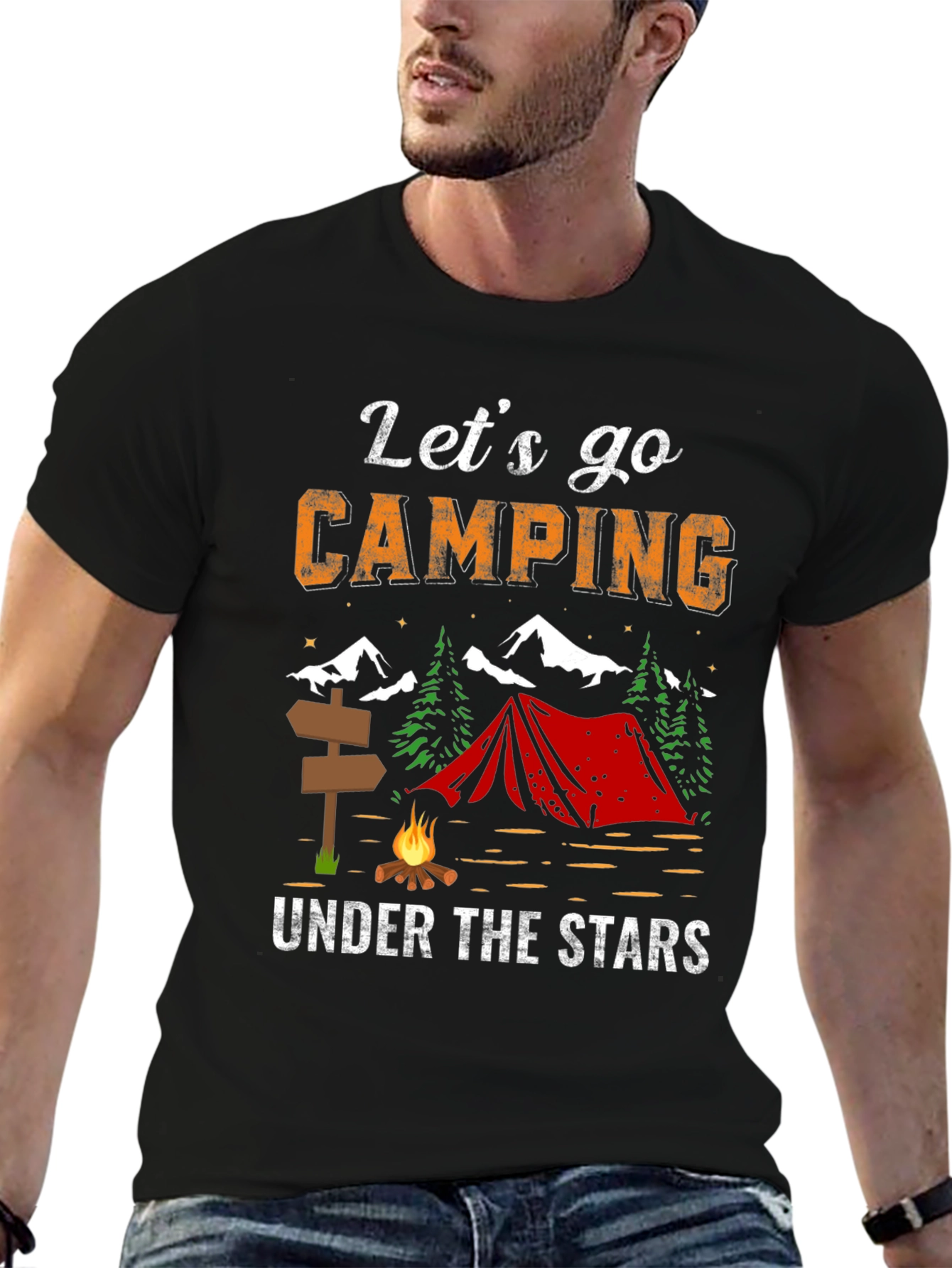 Black Let's Go Camping Under the Stars Black T-Shirt view 6