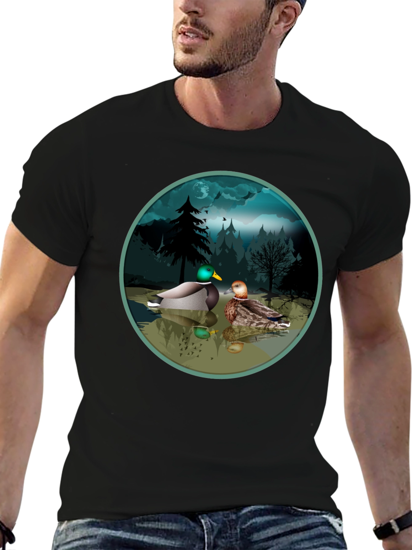 Black Duck Pond Graphic Tee - Black Cotton T-Shirt view 6
