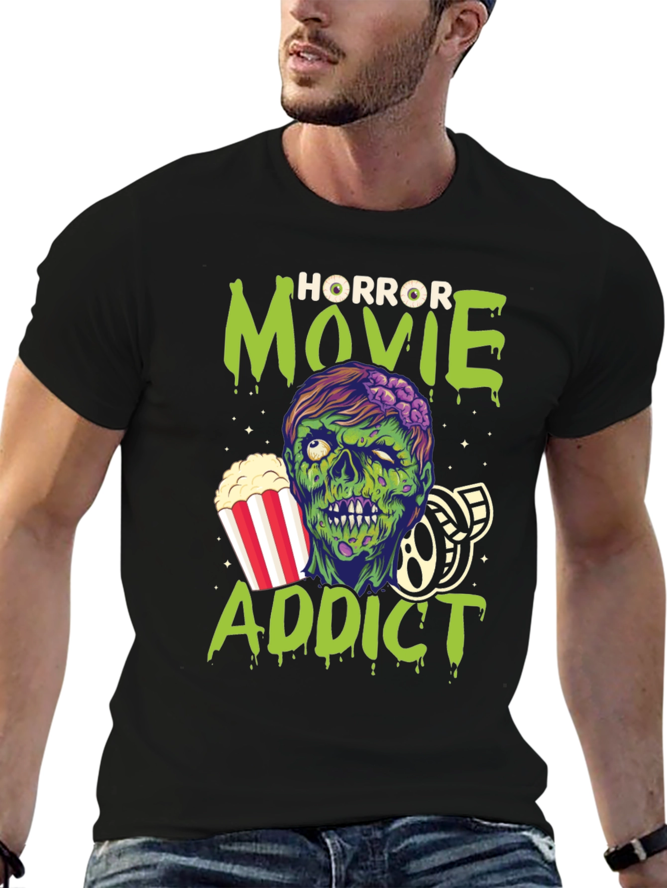 Black Horror Movie Addict Graphic T-Shirt view 6