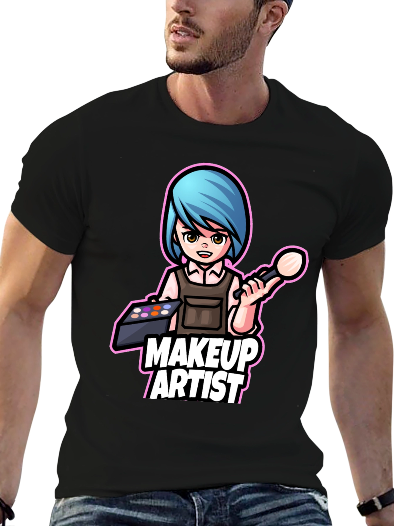 Black Makeup Artist Cartoon Graphic Tee view 6