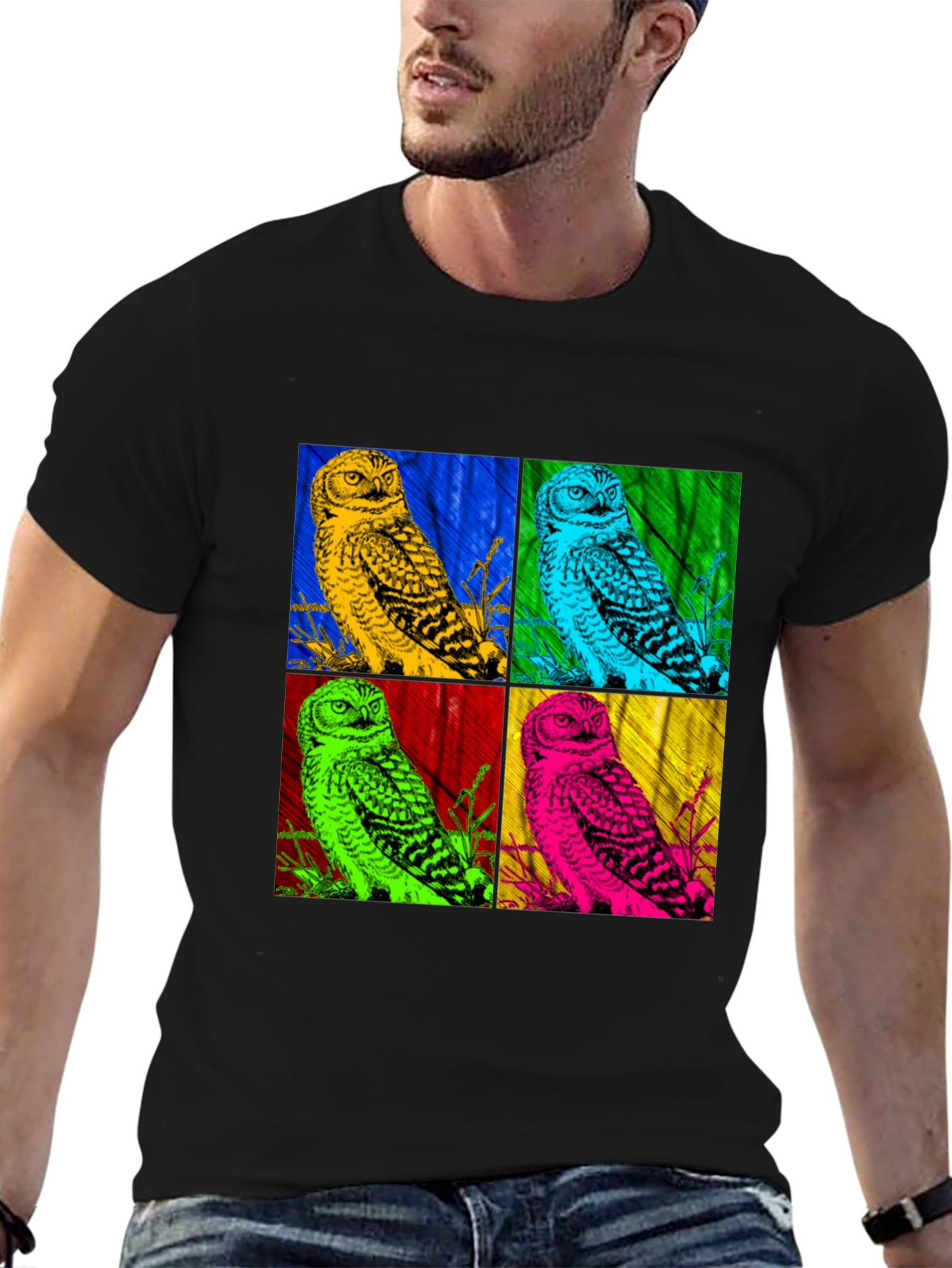 Black Pop Art Owl Graphic Tee - Bold Colorful Design view 6