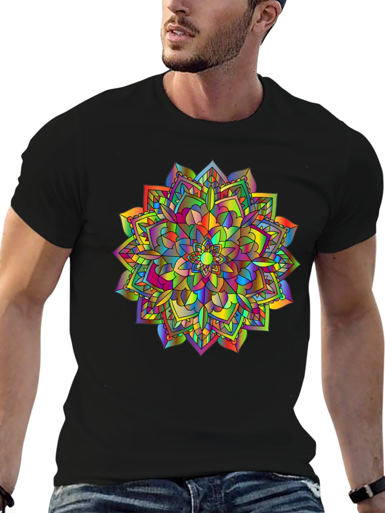 Black Rainbow Mandala T-Shirt - Vibrant Graphic Tee view 6