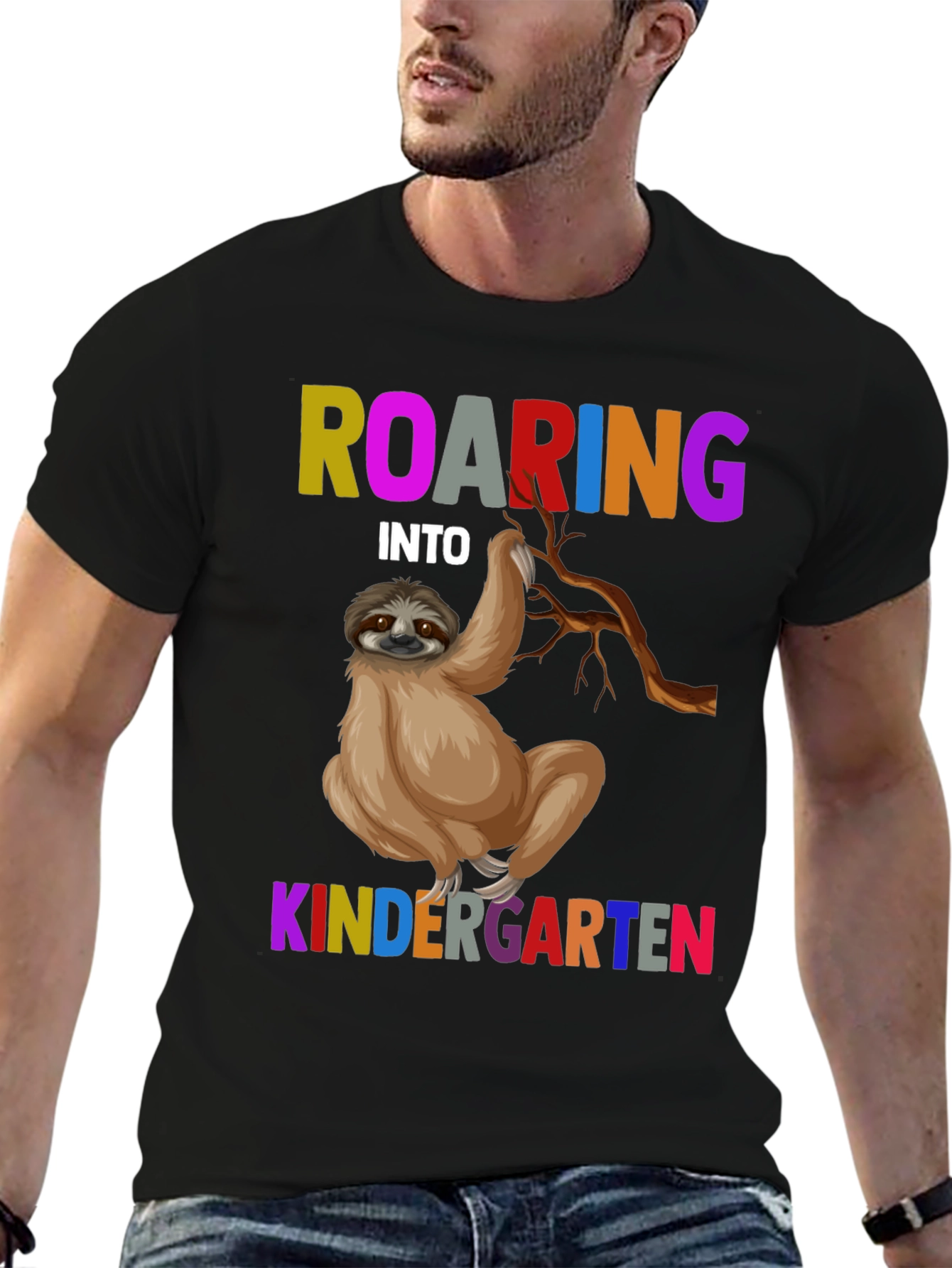 Black Roaring Into Kindergarten Sloth T-Shirt view 6