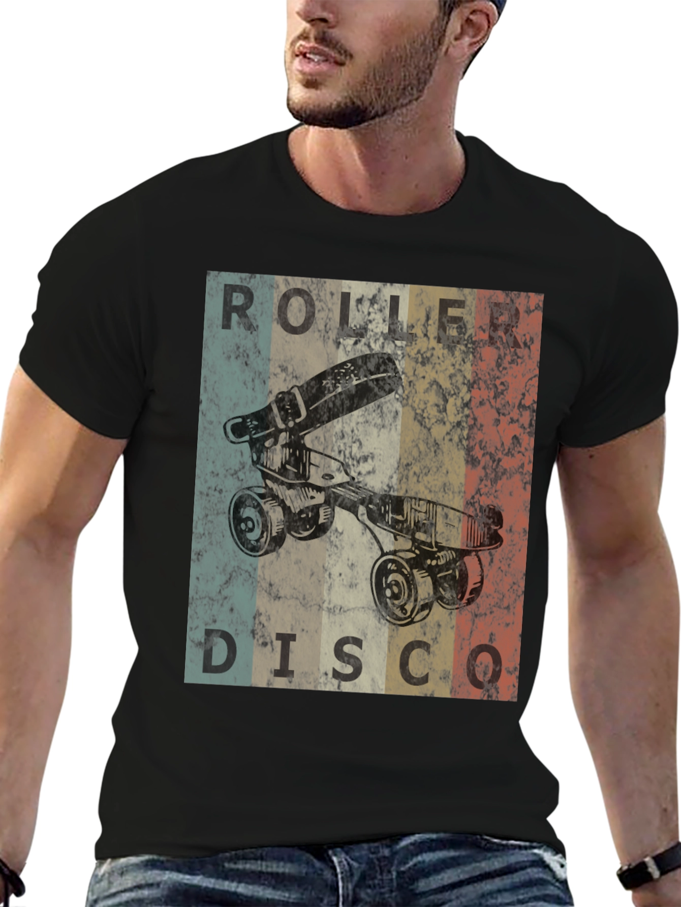 Black Retro Roller Disco T-Shirt - Vintage Skate Style view 6