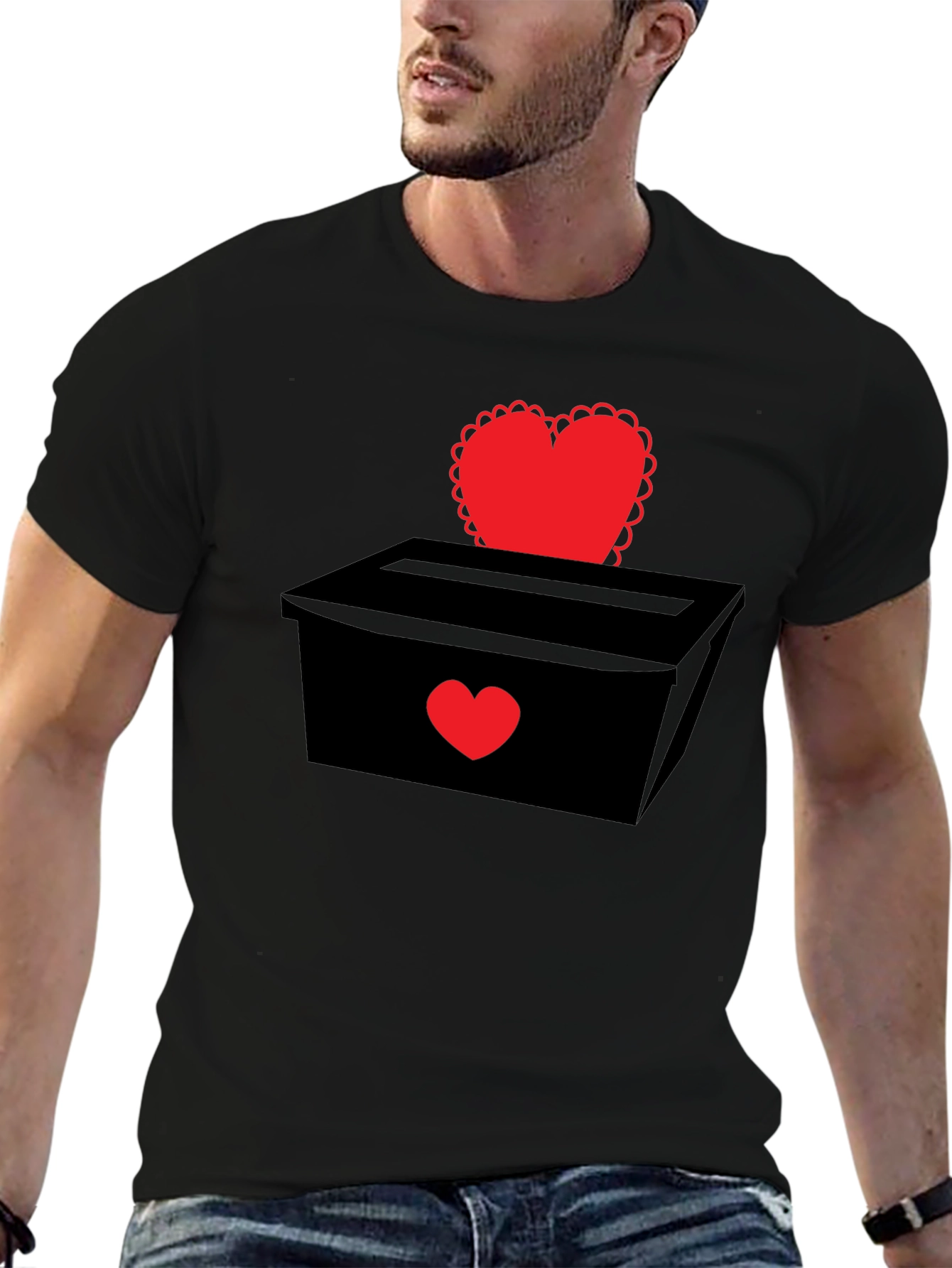 Black Heart Box Graphic T-Shirt - Romantic Valentine's Day Tee view 6