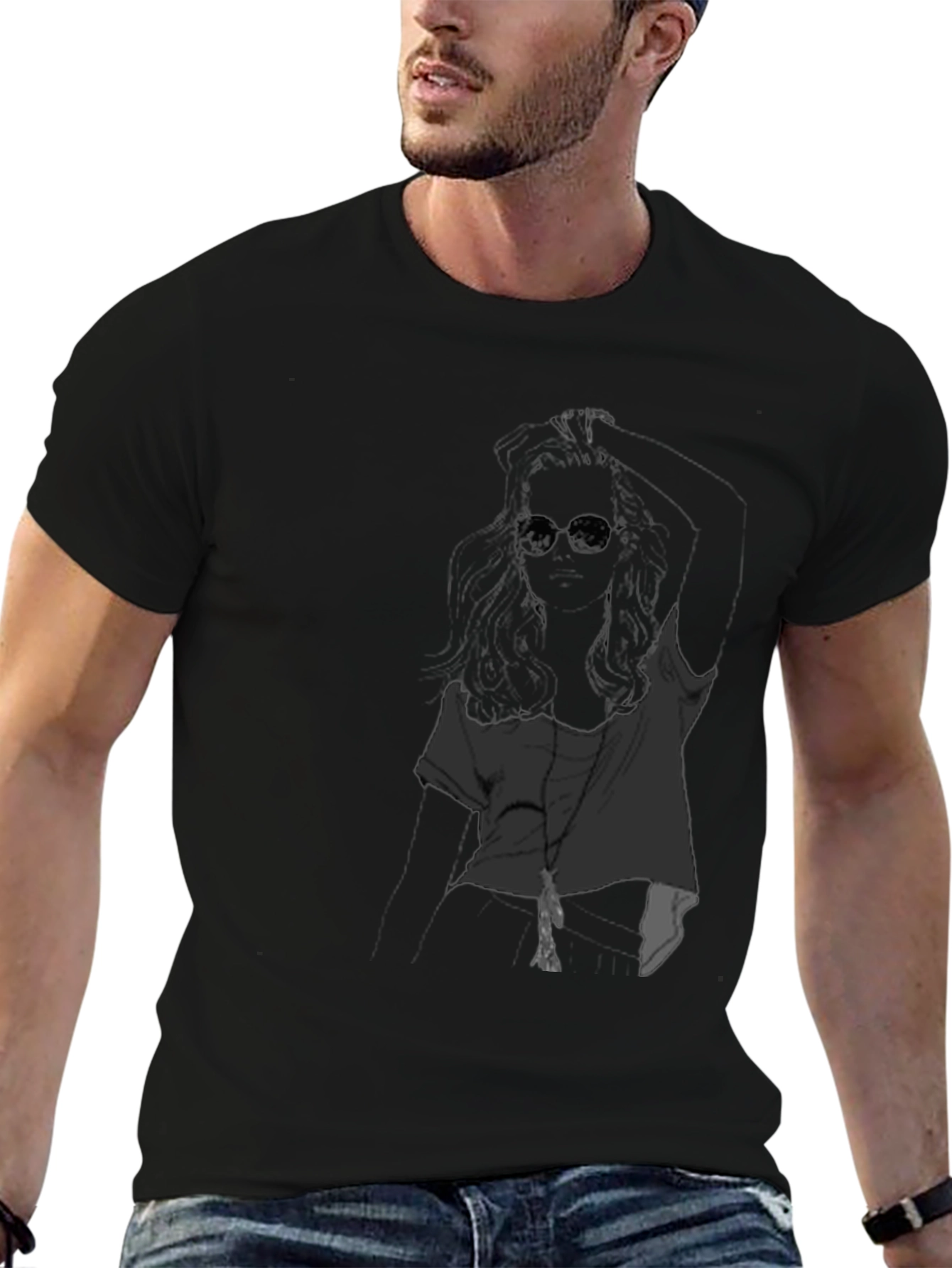 Black Cool Graphic Tee - Woman with Sunglasses Black T-Shirt view 6