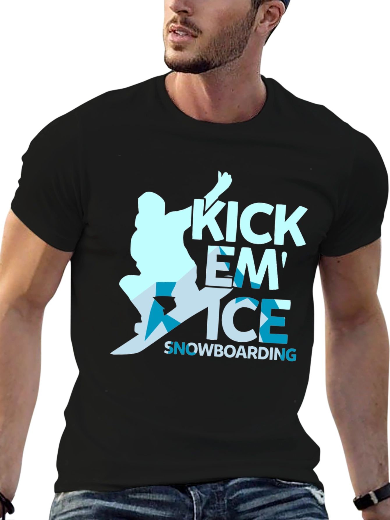 Black Kick Em' Ice Snowboarding Black T-Shirt view 6