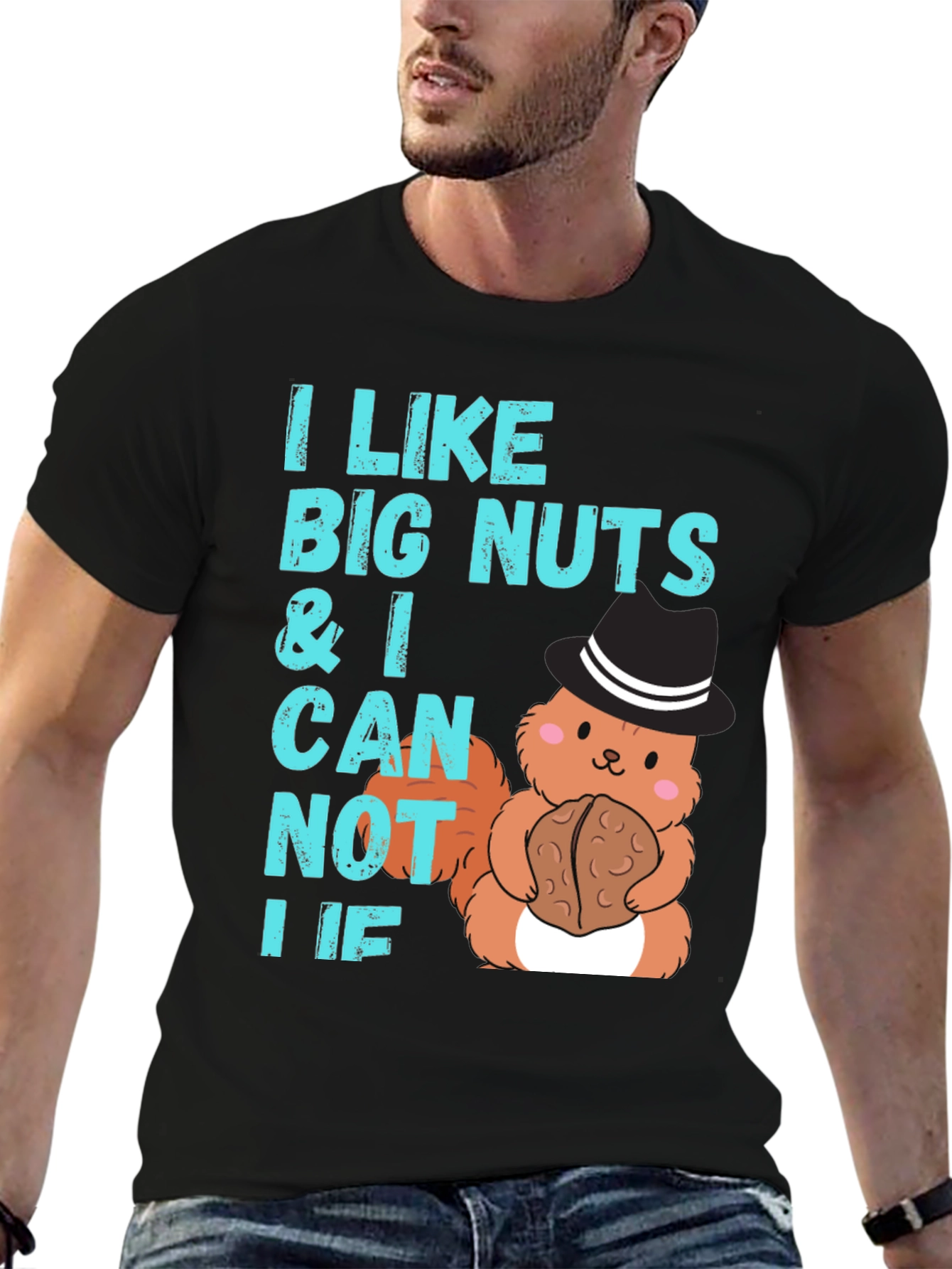 Black I Like Big Nuts Funny Squirrel T-Shirt view 6