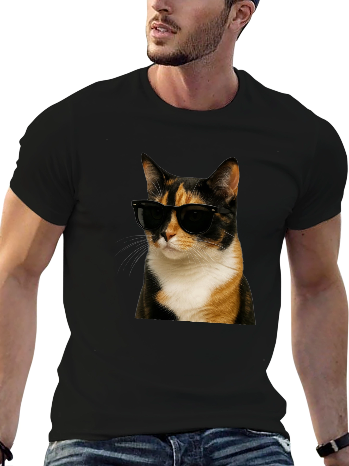 Black Cool Cat Graphic T-Shirt - Black view 6