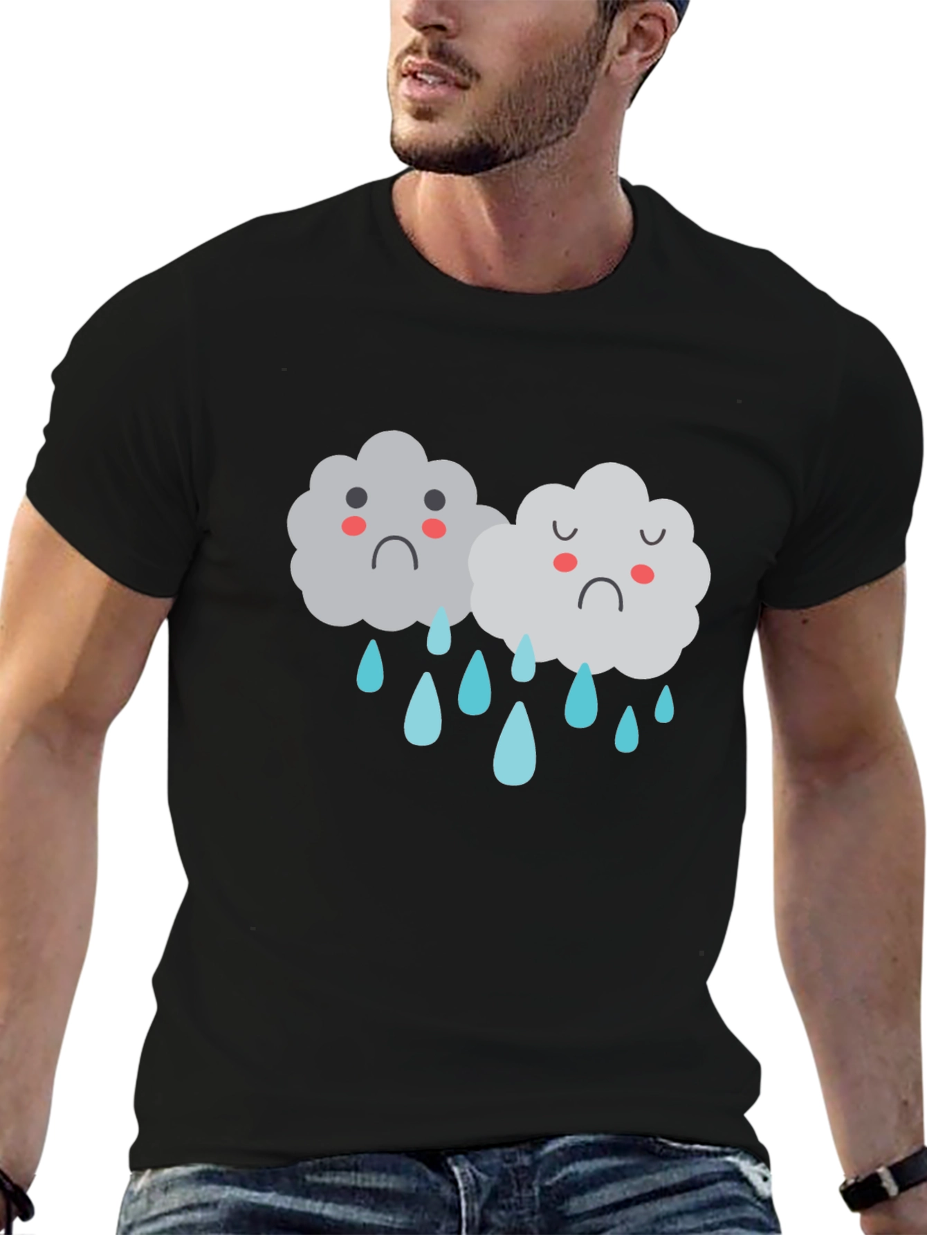 Black Sad Clouds Graphic Tee - Unisex Black T-Shirt view 6