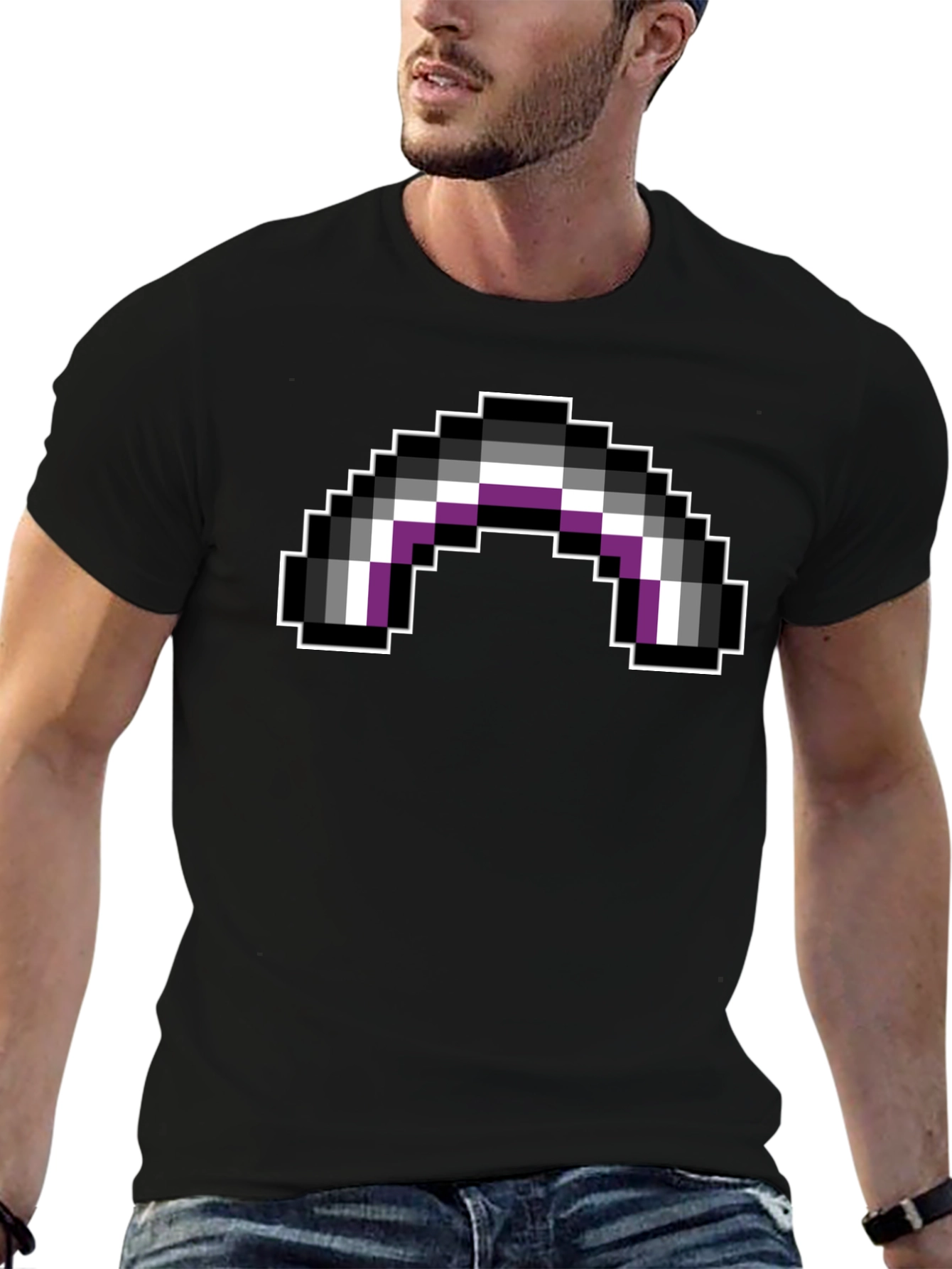 Black Asexual Pride Flag Pixel Art Black T-Shirt view 6