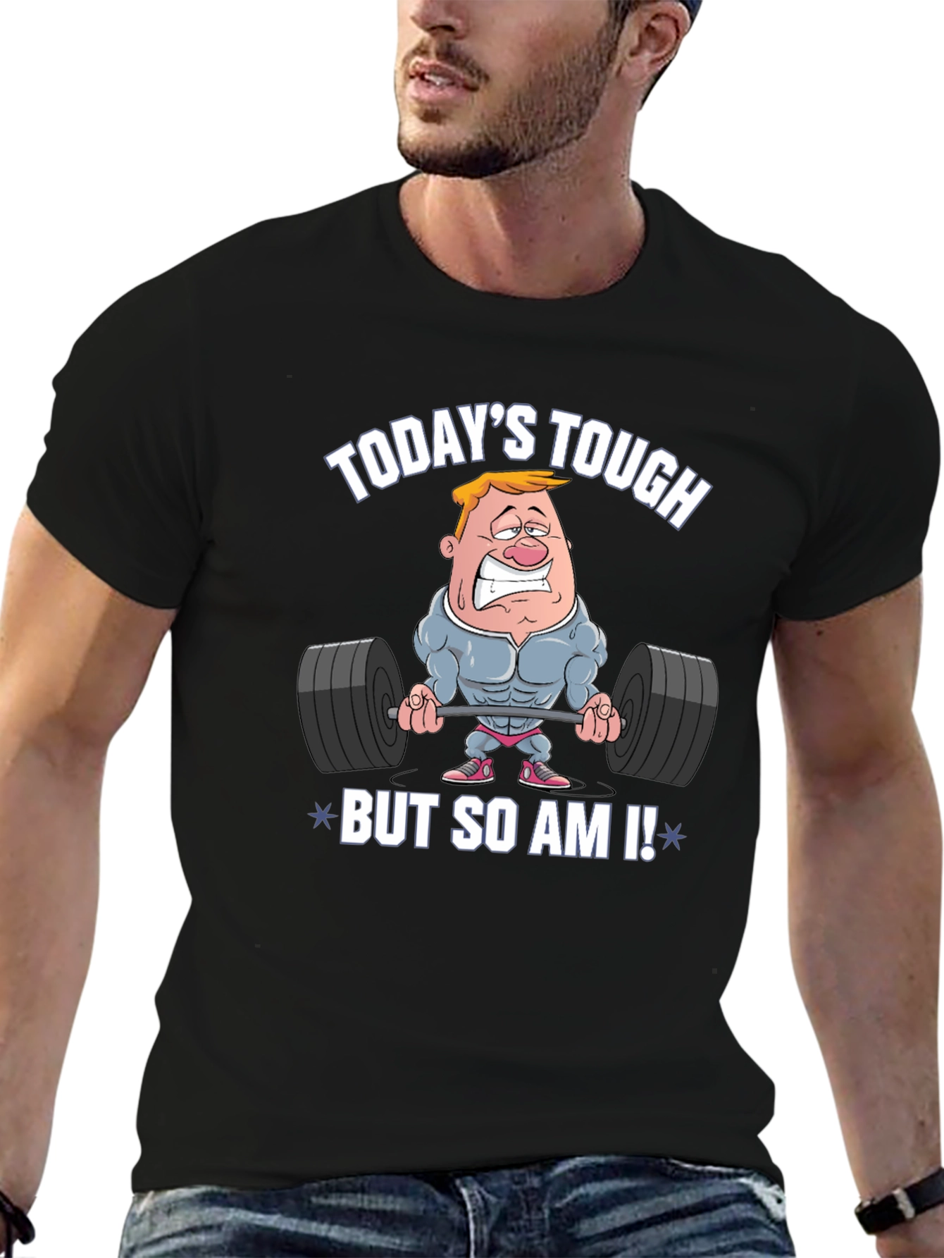 Black Today's Tough But So Am I! Funny Workout T-Shirt view 6