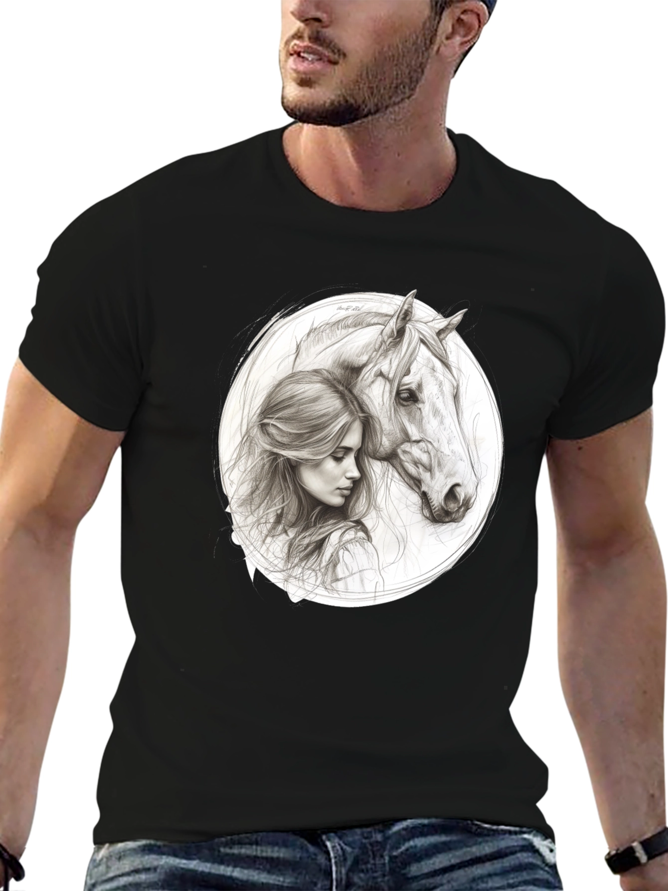 Black Woman and Horse Graphic Tee - Black view 6