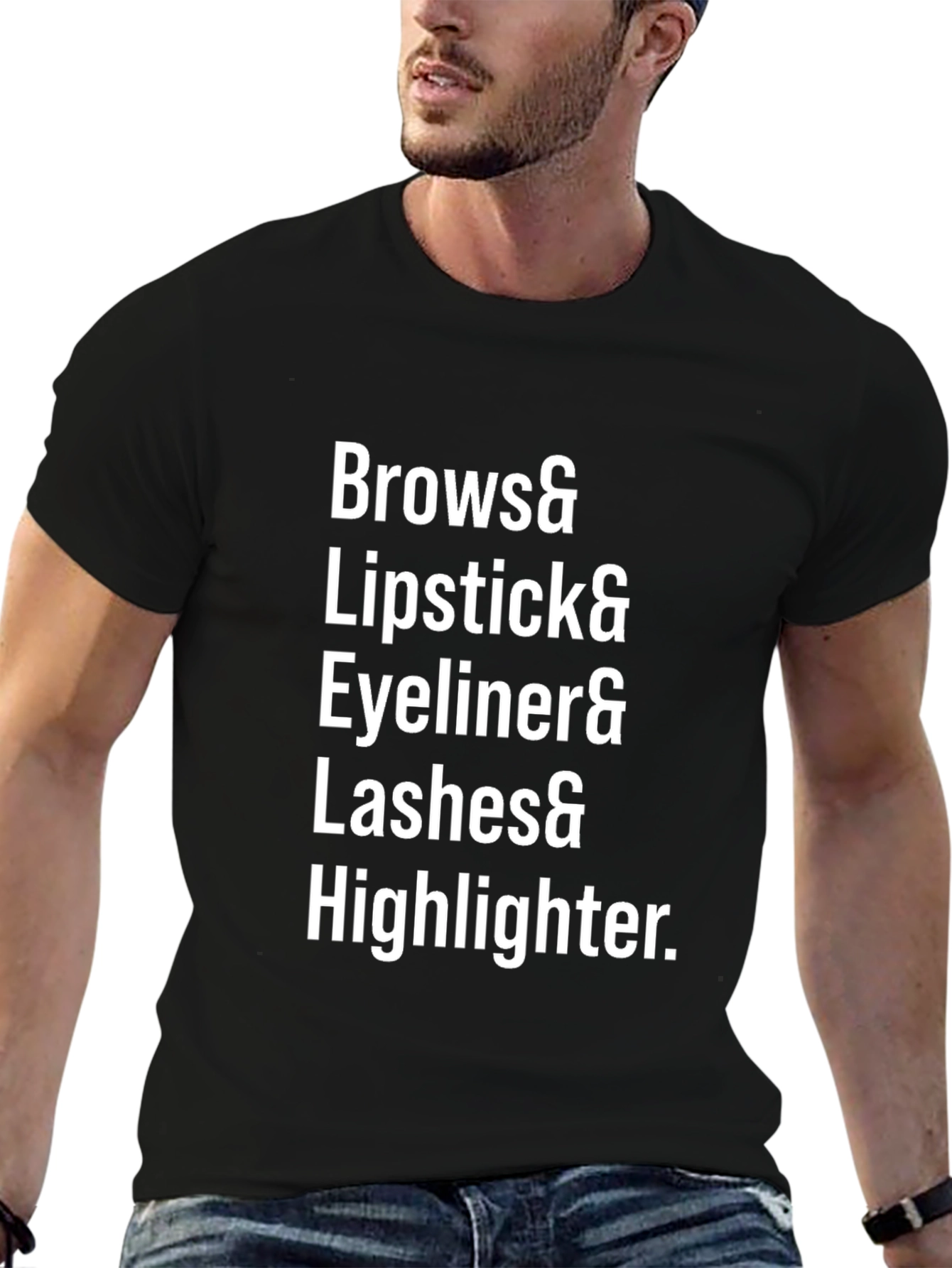 Black Makeup Lover T-Shirt - Brows, Lipstick, Eyeliner, Lashes, Highlighter view 6