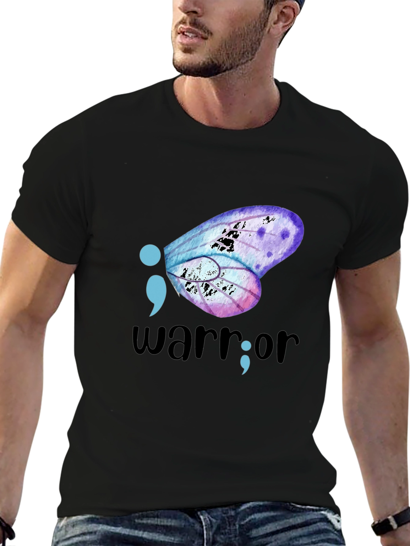 Black Semicolon Butterfly Warrior Graphic Tee view 6