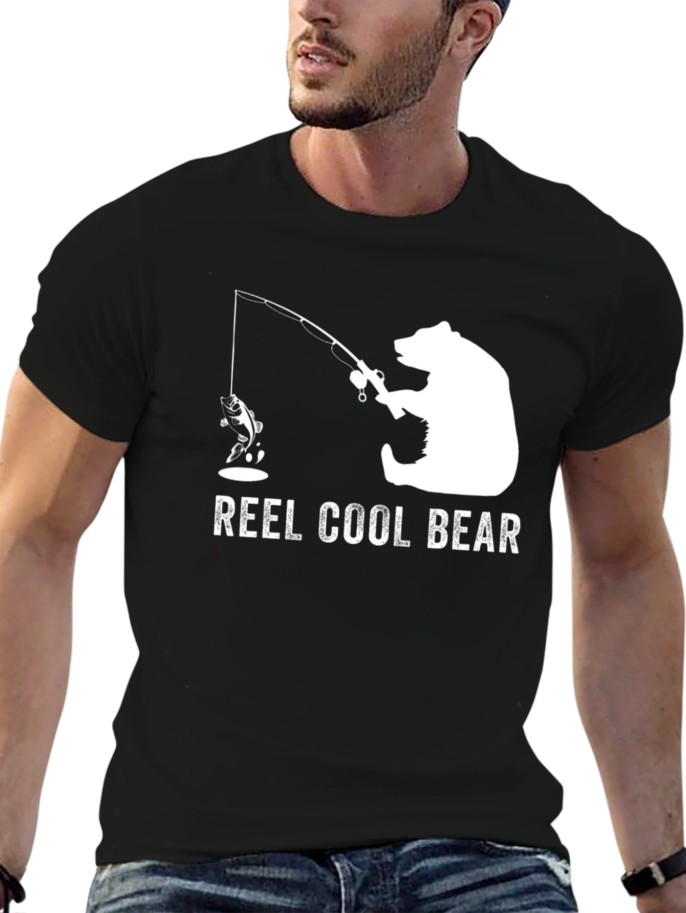 Black Reel Cool Bear T-Shirt - Fishing Graphic Tee view 6