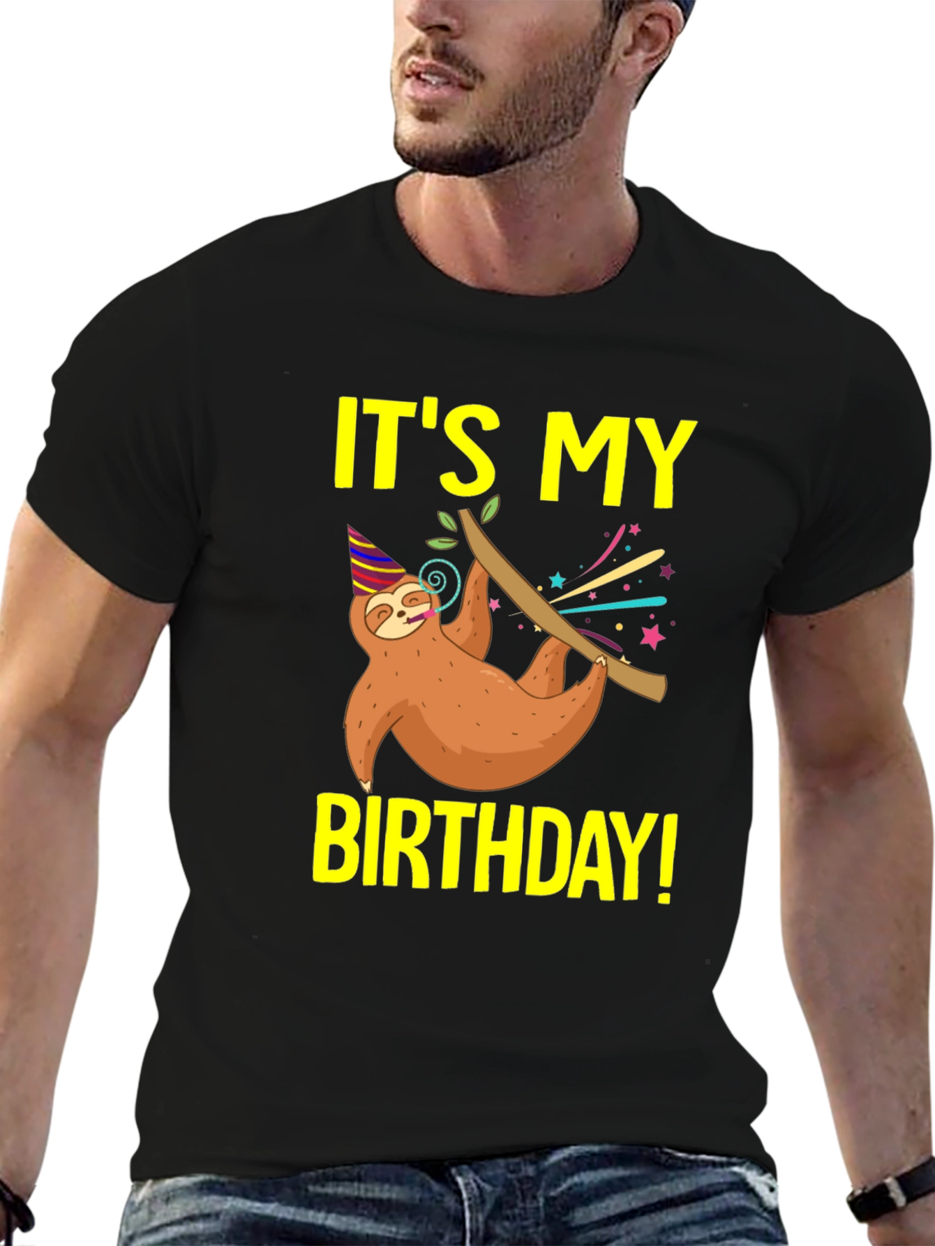 Black It's My Birthday Sloth T-Shirt - Fun Birthday Gift view 6