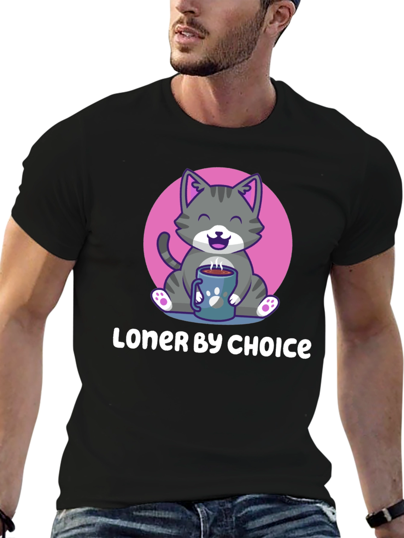 Black Loner by Choice Cat T-Shirt view 6