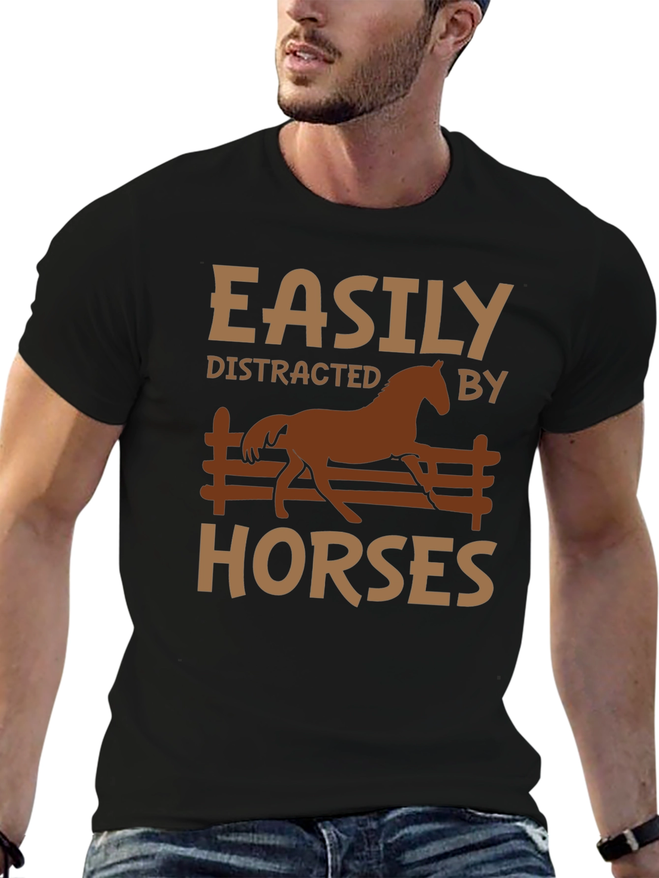 Black Easily Distracted By Horses Graphic T-Shirt view 6