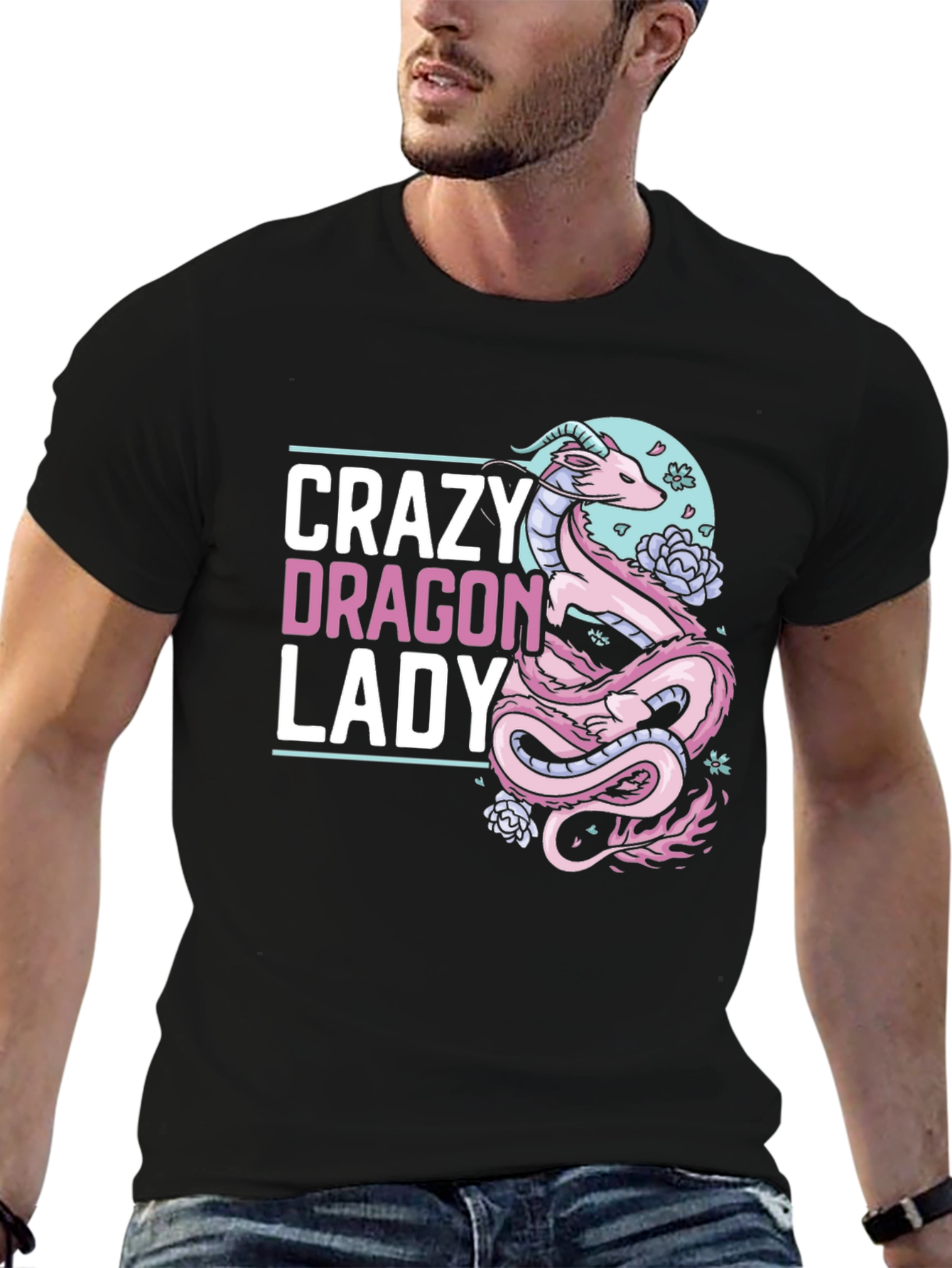 Black Crazy Dragon Lady T-Shirt - Unique Graphic Tee view 6