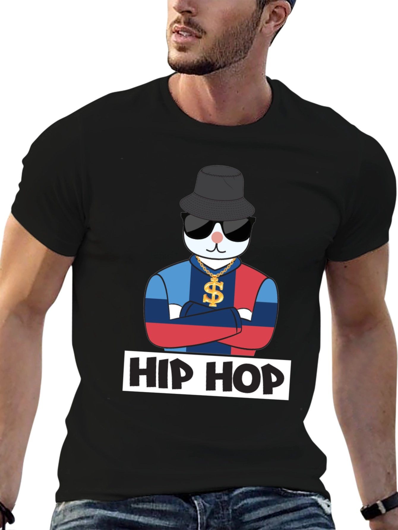 Black Hip Hop Cat T-Shirt, Fun Design view 6