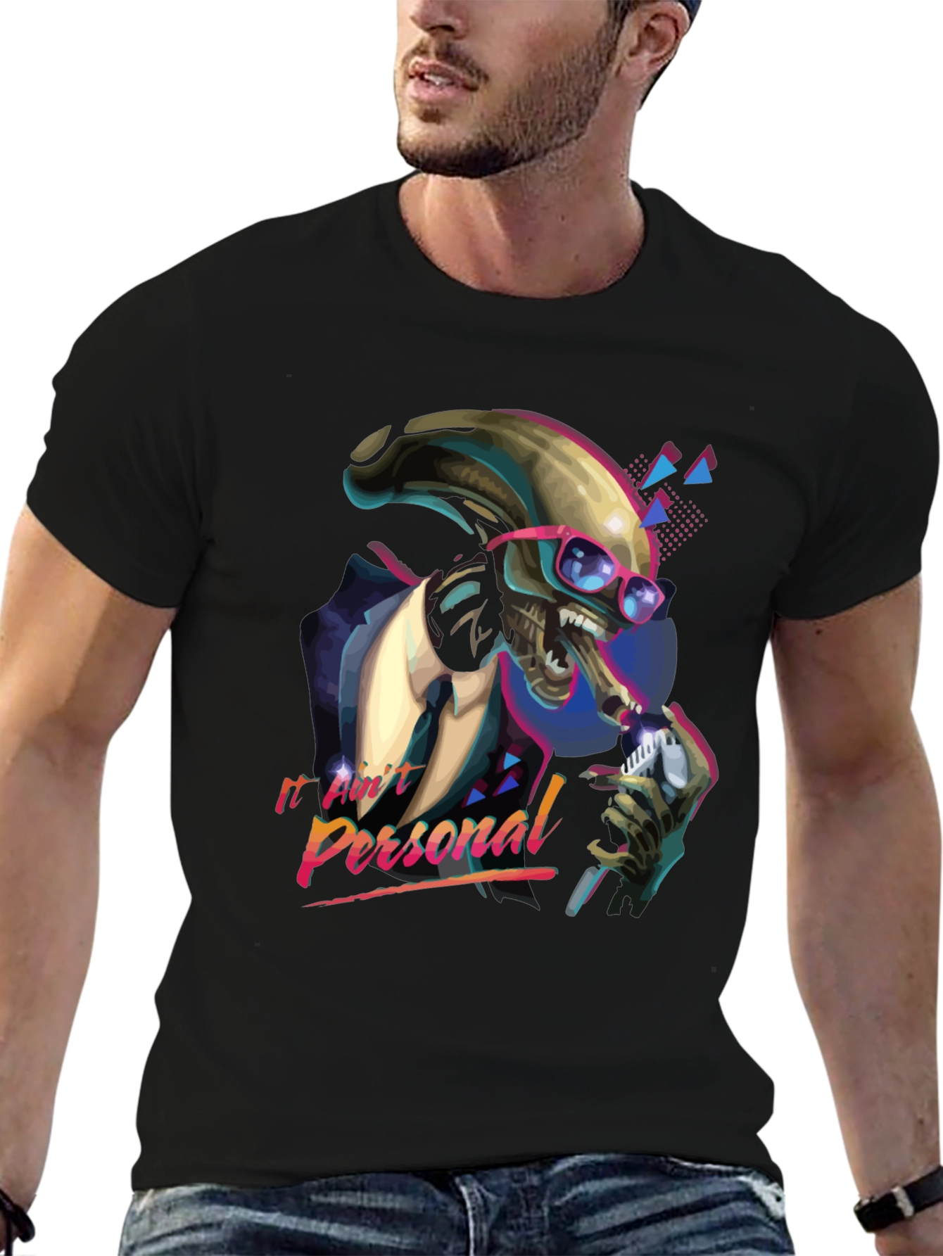 Black Retro Alien Suit T-Shirt - "It Ain't Personal" view 6