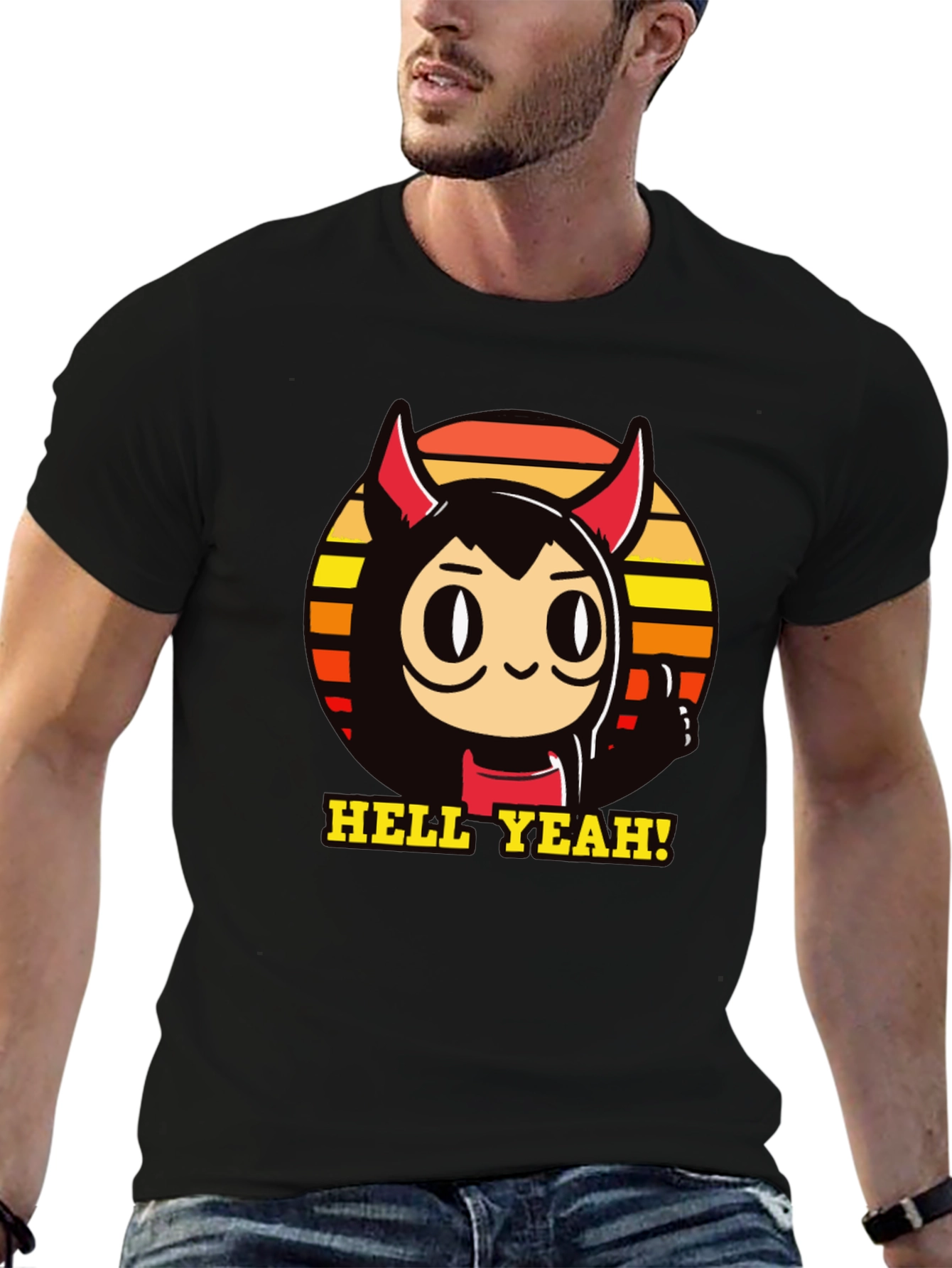 Black Hell Yeah Devil Cartoon Graphic Tee view 6