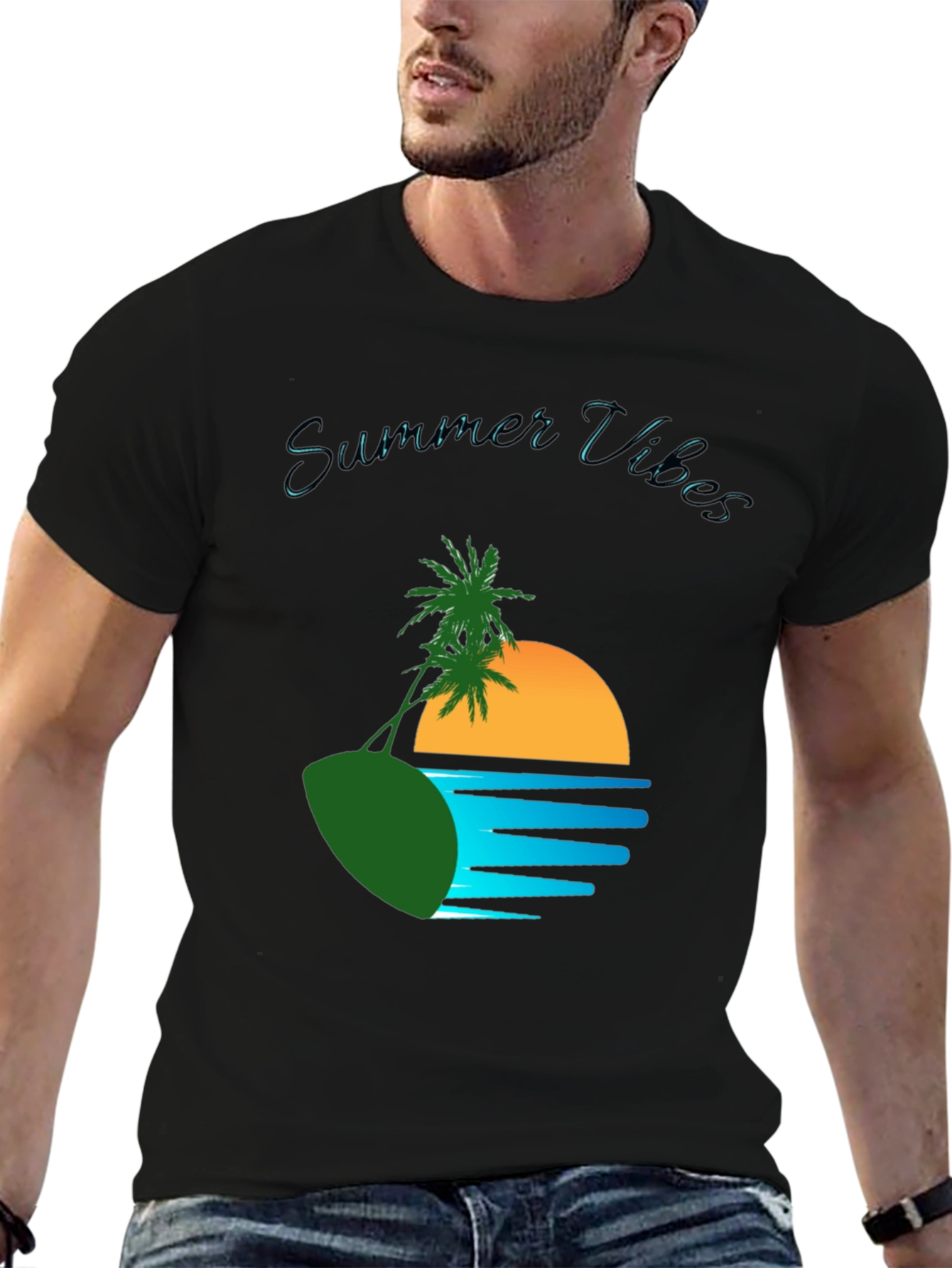 Black Summer Vibes Graphic T-Shirt view 6