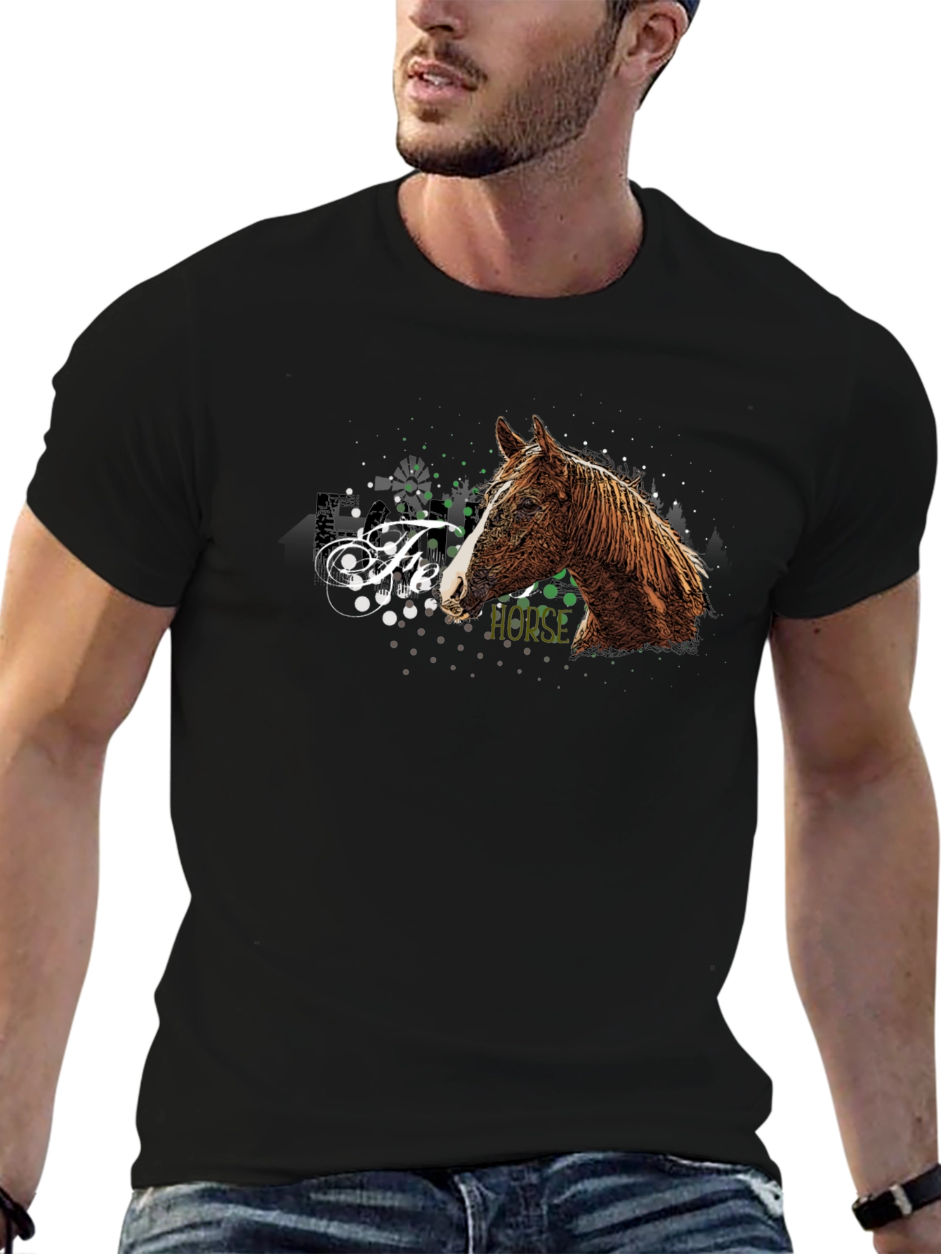 Black Horse Graphic Print Black T-Shirt view 6