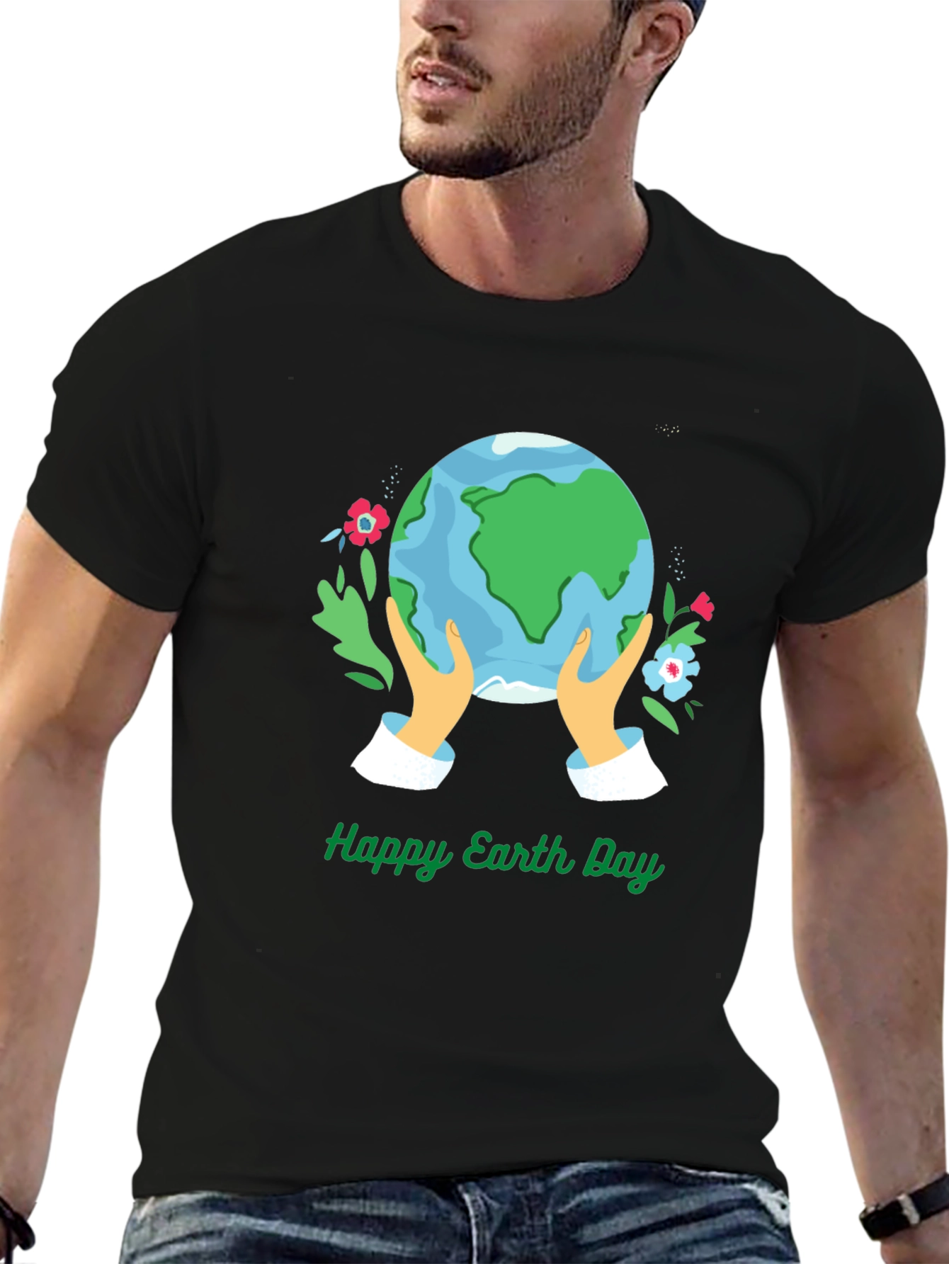 Black Happy Earth Day Graphic Tee - Black view 6