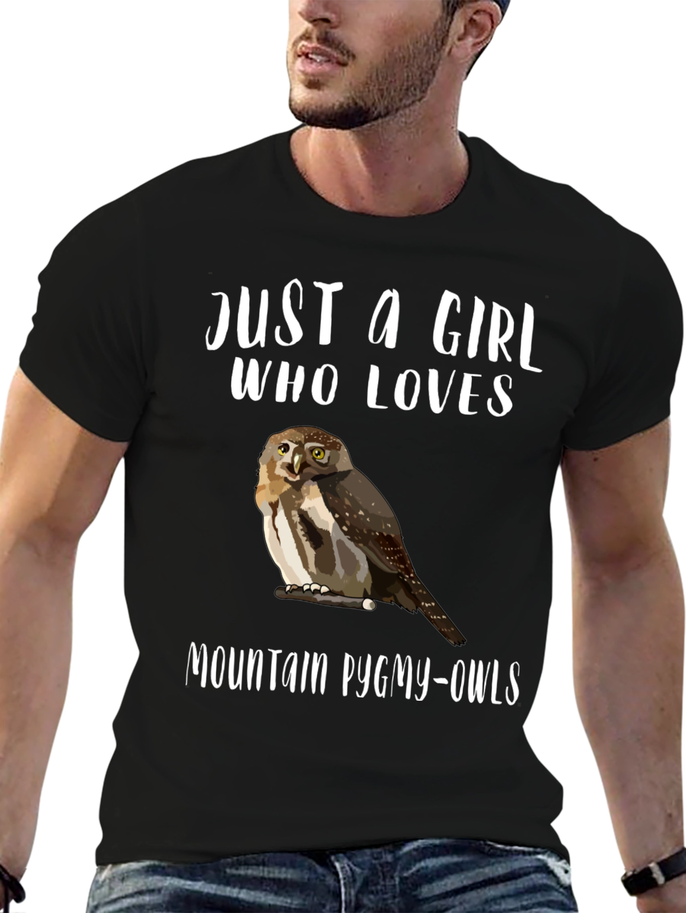 Black Just a Girl Who Loves Mountain Pygmy-Owls T-Shirt view 6