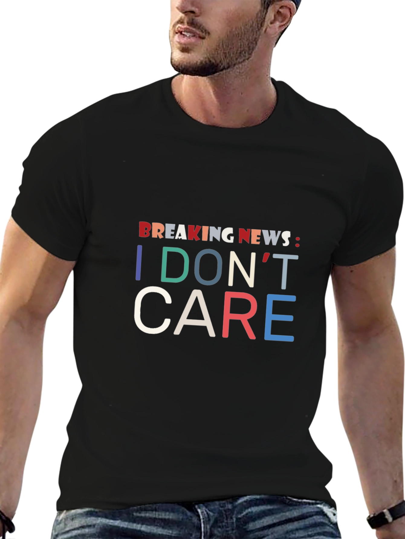Black Breaking News I Don't Care Tee view 6