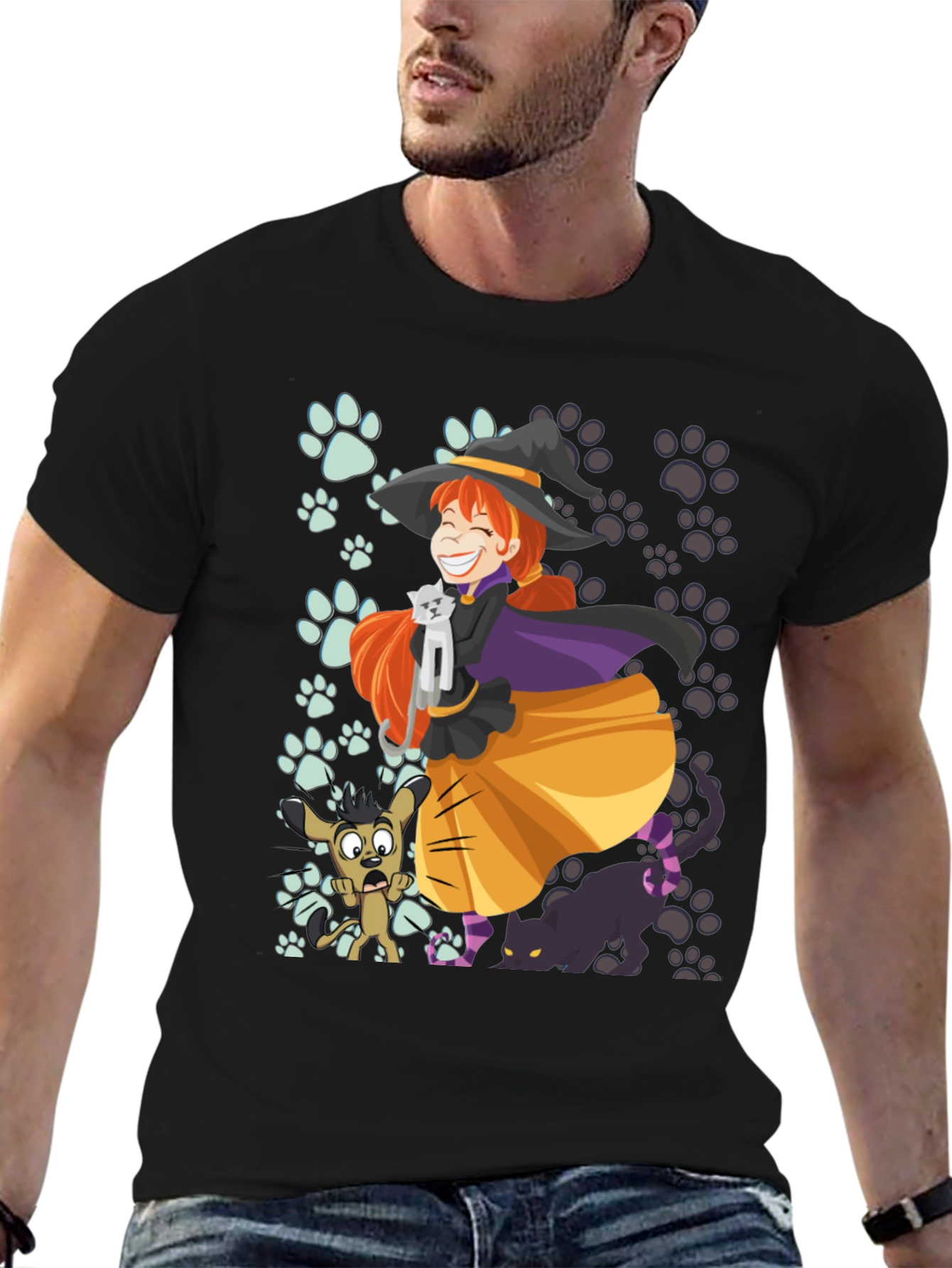 Black Witch and Pets T-Shirt view 6