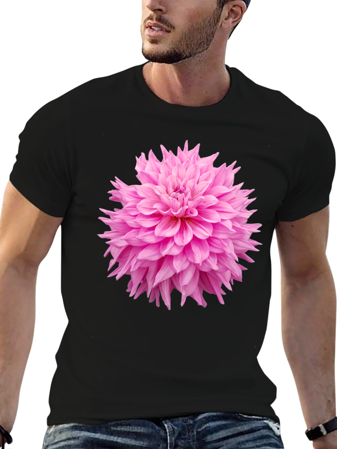 Black Black T-Shirt with Pink Flower Graphic view 6