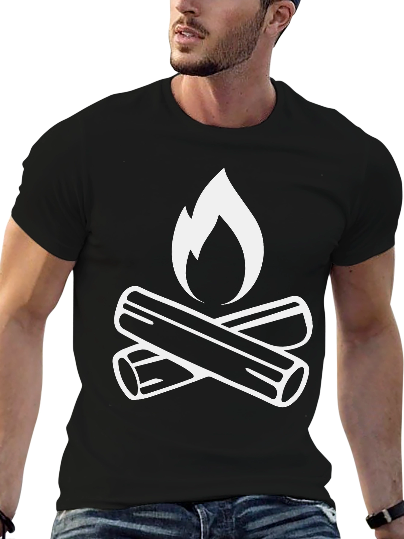 Black Campfire Graphic Tee - Black Cotton T-Shirt view 6